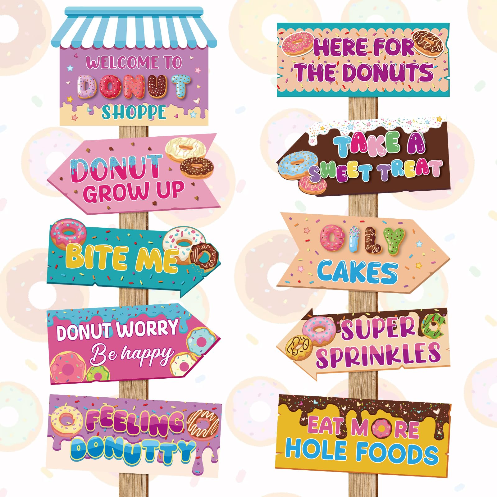 Hooqict 20 Pieces Doughnut Party Sign Welcome to Donut Party Directional Signs for Kids Girls Sweet Donut Themed Birthday Decorations Supplies