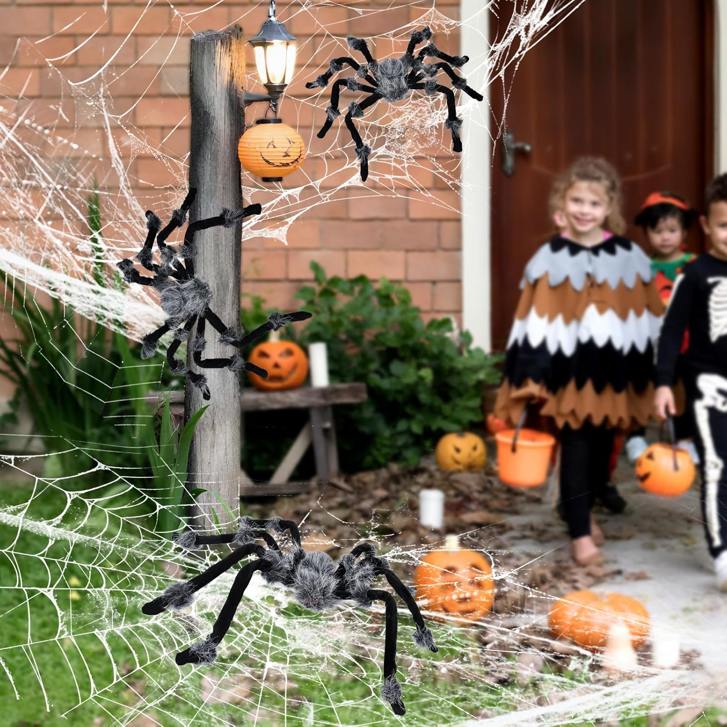 Abakuku 3 Pack Spiders Halloween Decorations, 27in Halloween Indoor and Outdoor Decoration Furry Horror Spider Set for Yard, Porch, Haunted House, Party