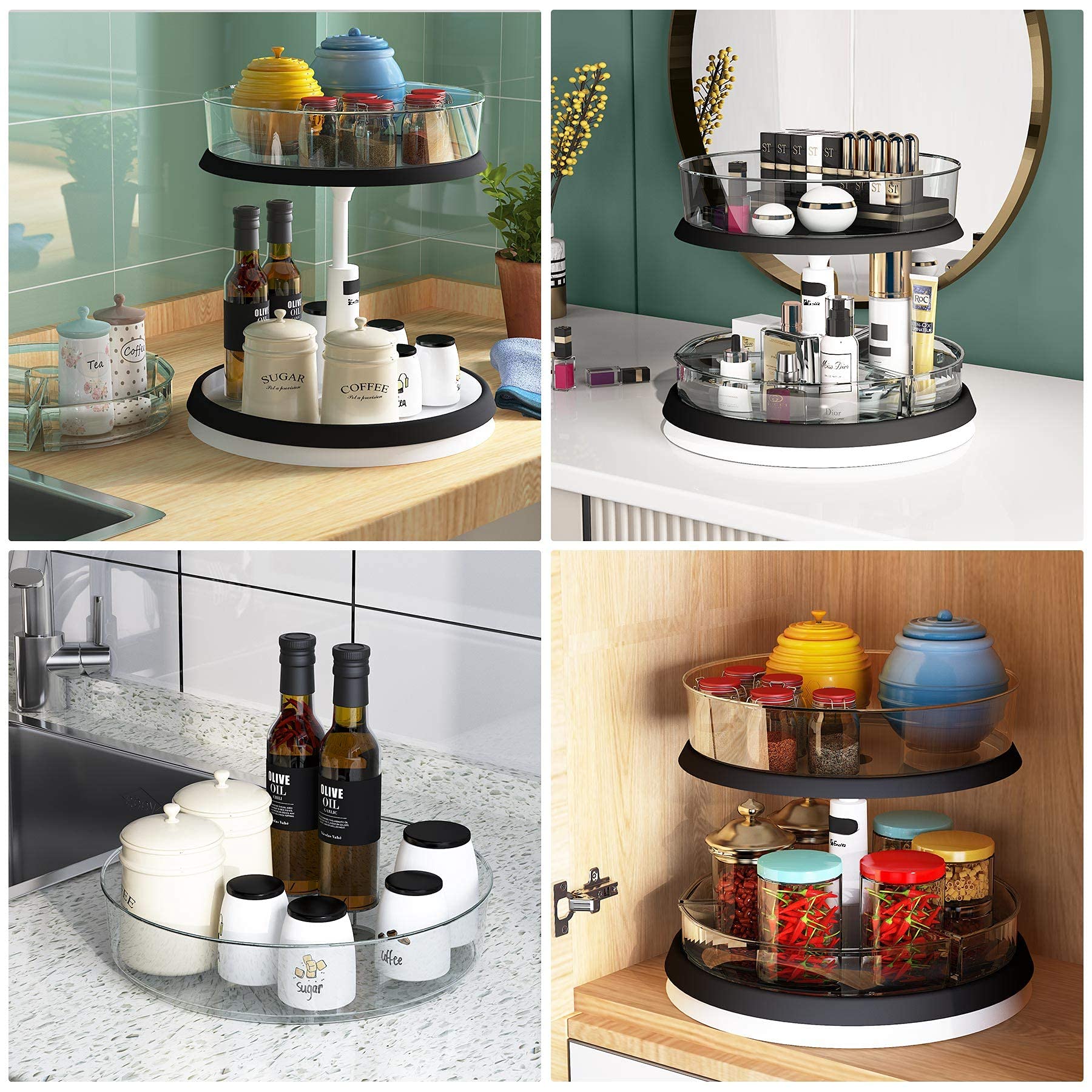 2Tier Lazy Susan Turntable and Height Adjustable Organizer