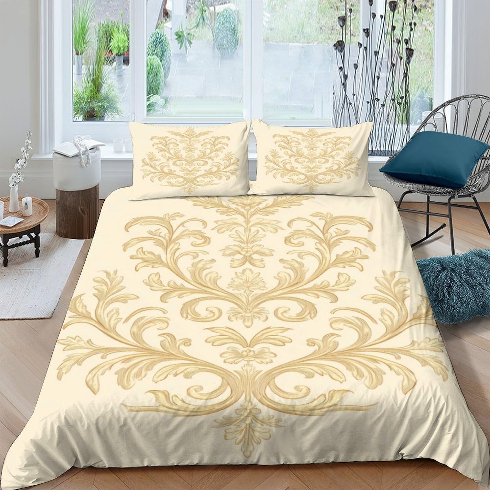 Ctjqhvkz Style-6 3D Printed Baroque Floral Fitted Sheet Microfiber Soft Gold Damask Mattress Cover For Bedroom Decor Protection Single（135X200cm）