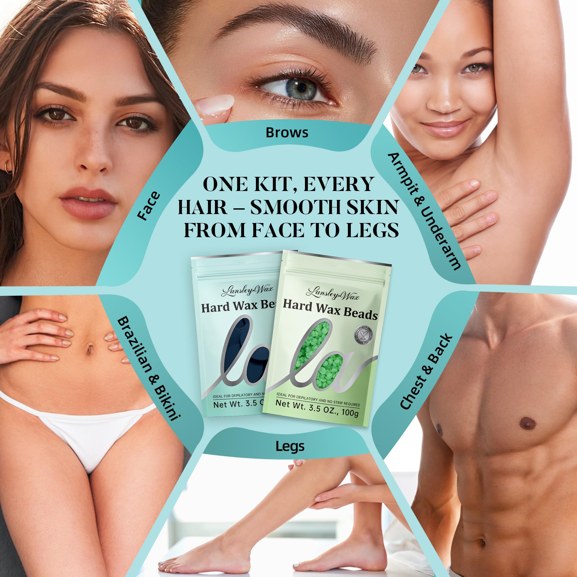 LANSLEYWAX Digital Waxing Kit for Women Men, Wax Warmer for Hair Removal with Silicone Pot, Hard Wax Kit, Waxing Machine for Sensitive Skin Brazilian Bikini Leg Eyebrow Full Body Home Use