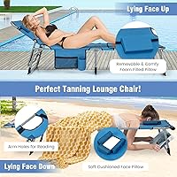Vista 4 de GYMAX Silla bronceadora, silla de playa de 330 libras con orificio para el brazo facial y correa para el hombro de mano, silla plegable para tomar