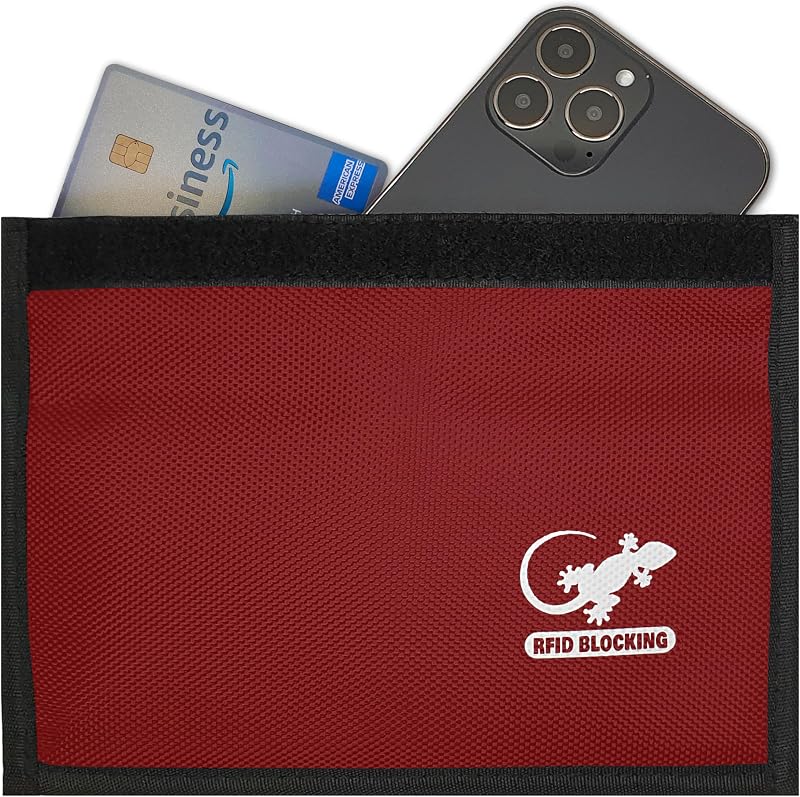 Bolsa de proteção de sinais para celular e chave automotiva Gecko Travel Tech, nylon vermelho, fechamento hook-and-loop GTT-SAFEBAG-RFID