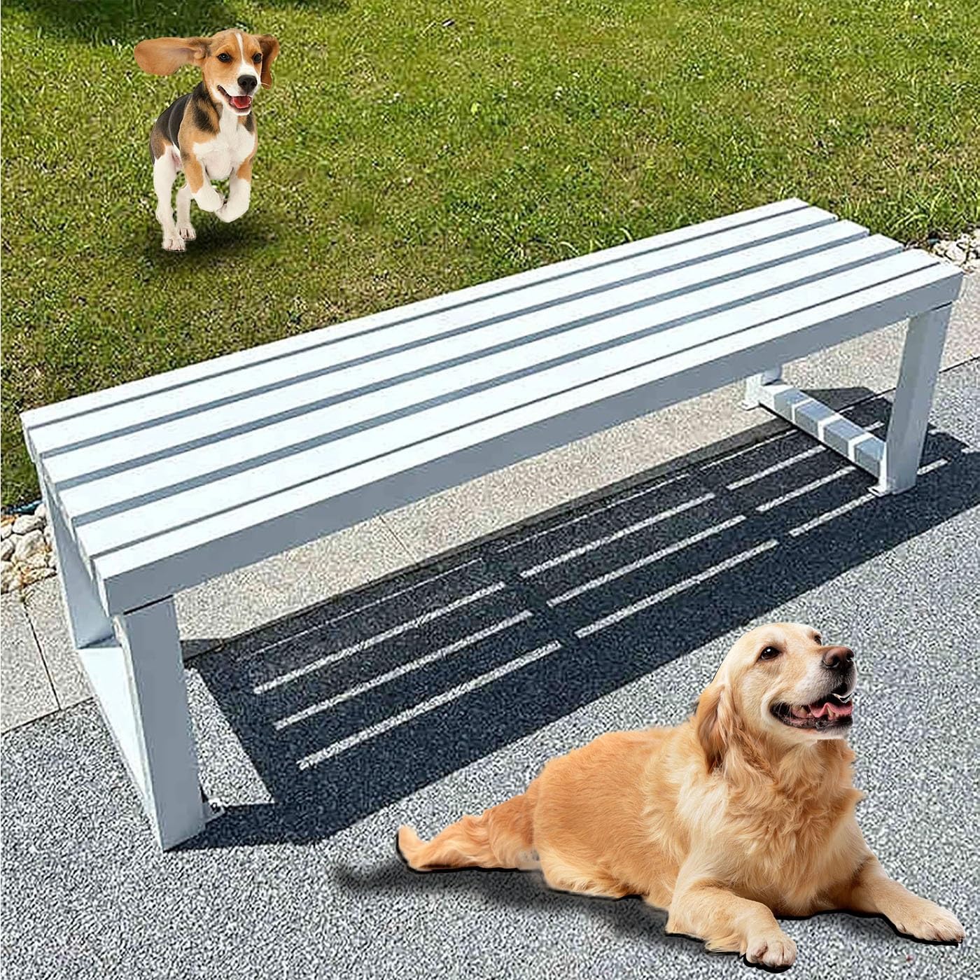 LKPMGOA Pure Wrought Iron Metal Garden Bench with Reserved Fixing Holes, Backless Outdoor Bench, 2-3 Person Seat, for Hospital/School/Plaza(White,80cm)
