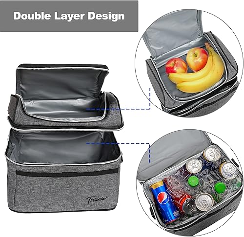 Miniatura 2 de Tirrinia Bolsa de almuerzo de tela Oxford carbón, impermeable y a prueba de fugas, 10.2 x 7.5 x 9 pulgadas