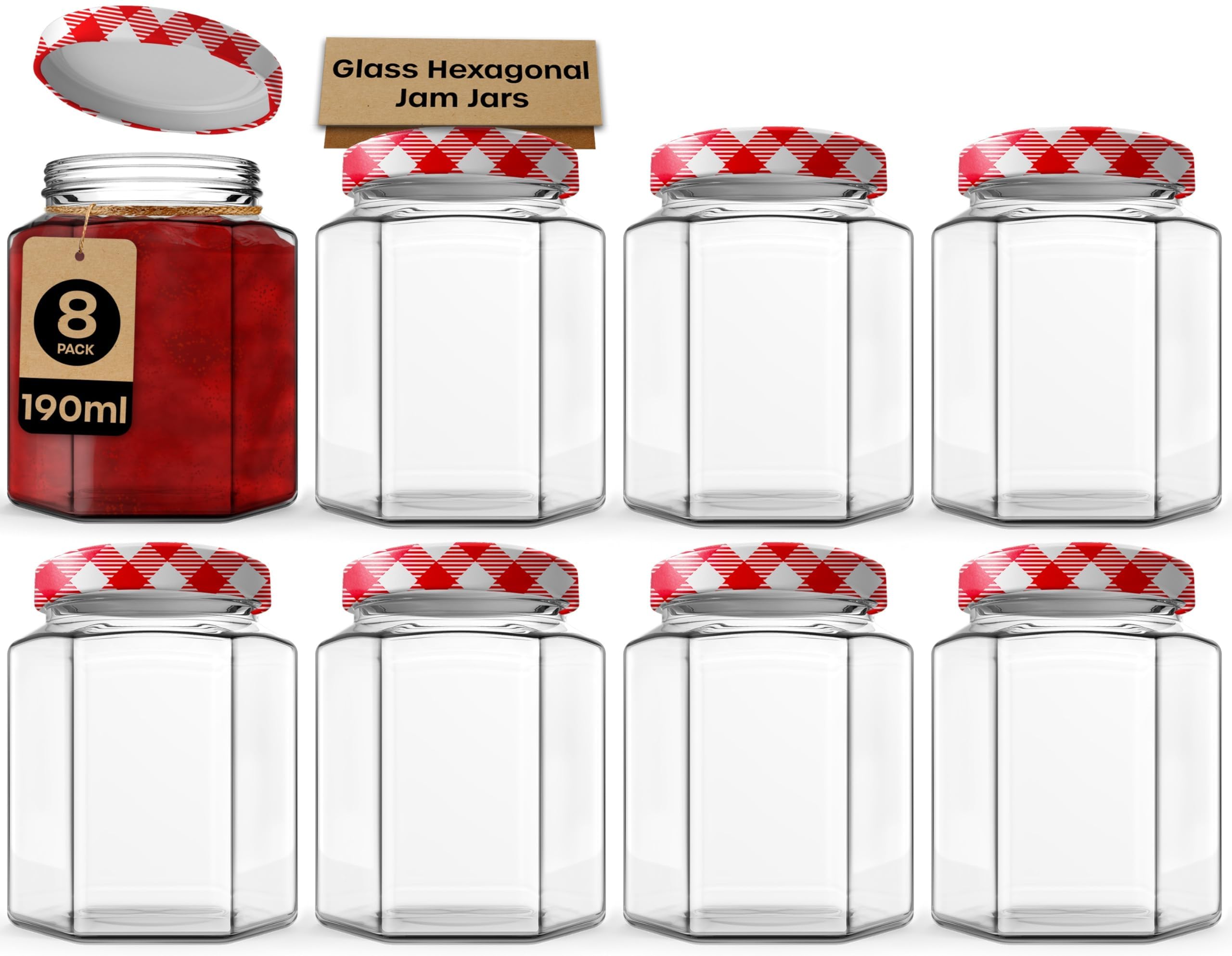 NQJIBUE Lot De 48 Bocaux à Confiture En Verre Avec Couvercle Blanc Et Rouge 230 Ml Pour Cuisine Et Salle à Manger, Stockage Des Aliments, Pots à Miel