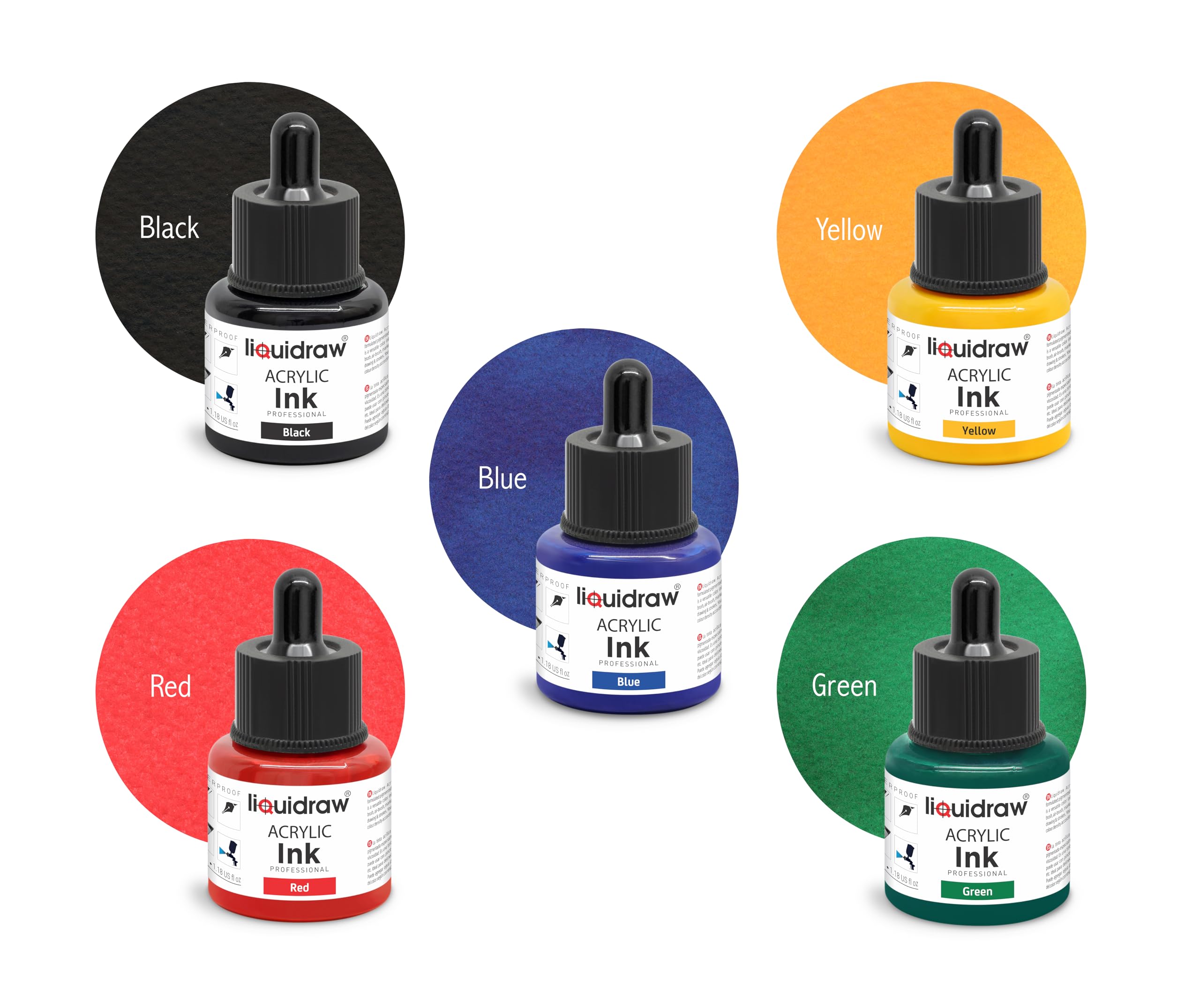 Liquidraw Acrylic Drawing Ink - 5 Assorted Colours - Image 2