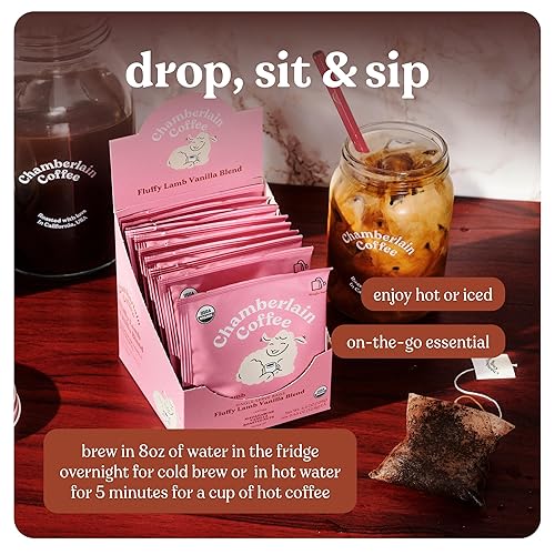 Miniatura 4 de Chamberlain Coffee Fluffy Lamb Vanilla Cold Brew Singles  Bolsas de café frío con notas de vainilla y nueces tostadas  10 sobres de infusión fría de