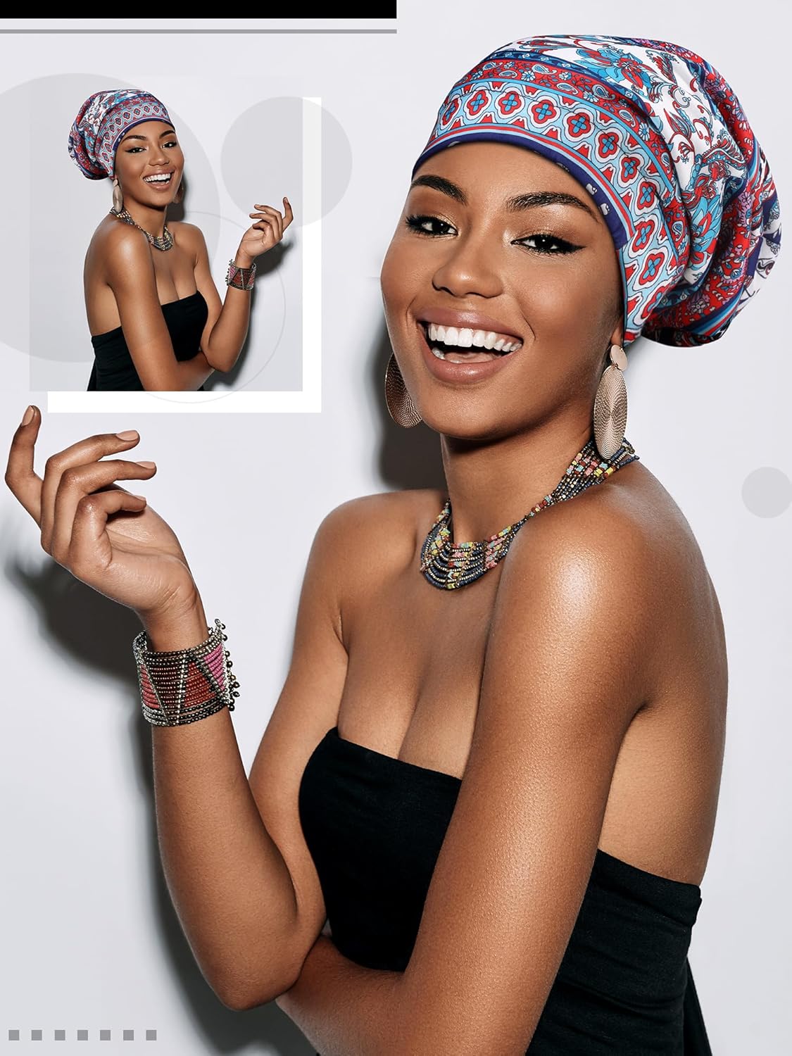 Sintege 6 Pcs Satin Lined Bonnet Sleep Chemo Hat Stretch Cancer Cap for Women Men Cancer Patient African Silk Soft Beanie(Modern Patterns) - Image 4