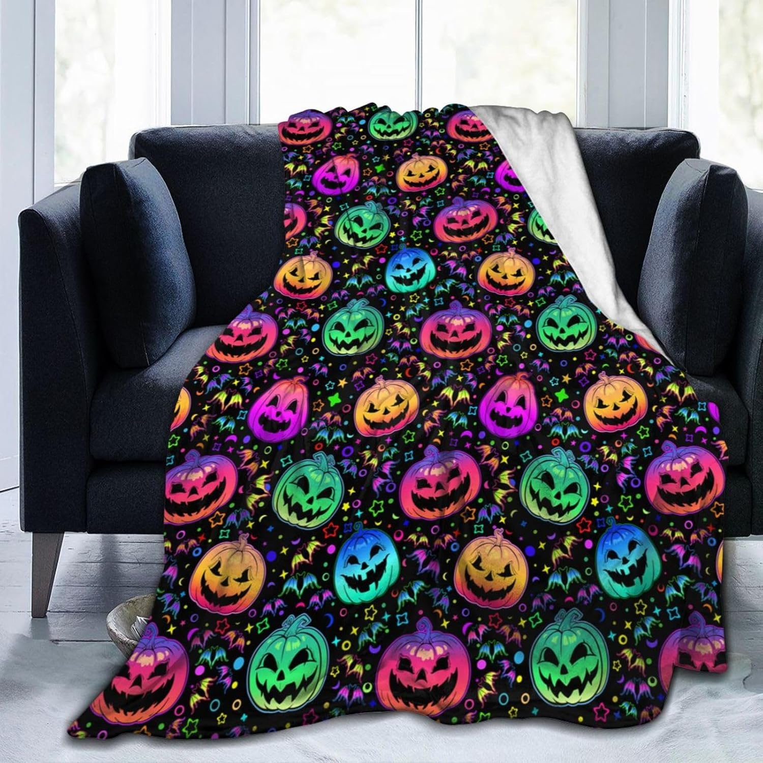 Socira Halloween Pumpkin Blanket Neon Throw Blanket