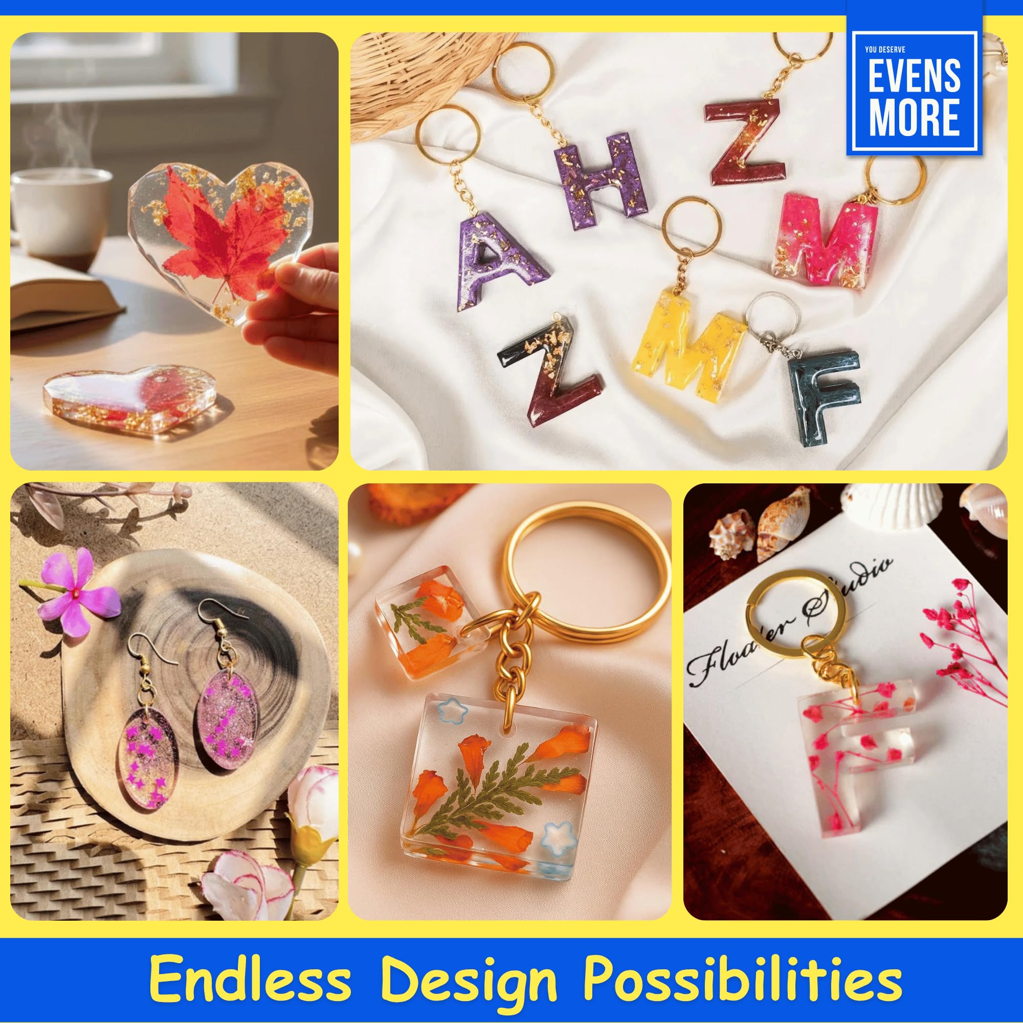 EVENS MORE Alphabet Keychain Number Making With Hole Mould For Resin Art With Glitter,Multicolor 2