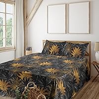 Vista 28 de Ambesonne Forest Sheet Set, Fantasy Jungle Floral Ornaments and Leaves Exotic Print Artwork, Fitted and Flat Sheet with Pillowcases Bedding Accent 4
