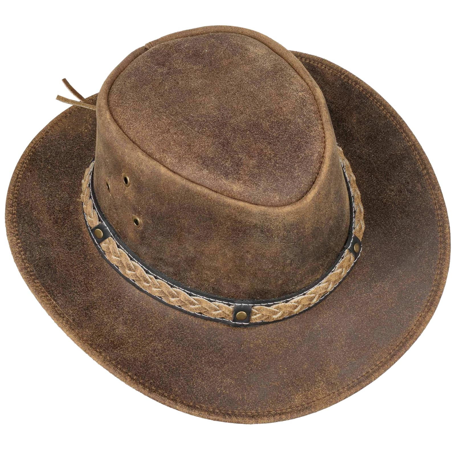 Pamposh Cowboy Chapeau pour Hommes & Femmes-Prime Cuir Australien Chapeau-Léger Mainfait Occidental Hat-Modifiable Large Bord Cowgirl Hat
