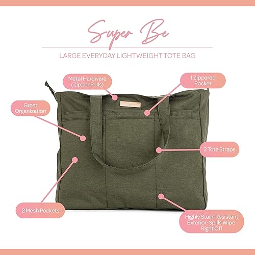 Miniatura 2 de Super Be Large - Bolsa de viaje ligera para uso diario con bolsillos de almacenamiento color fantasía (Just Peachy), Lino (color crema), Olive
