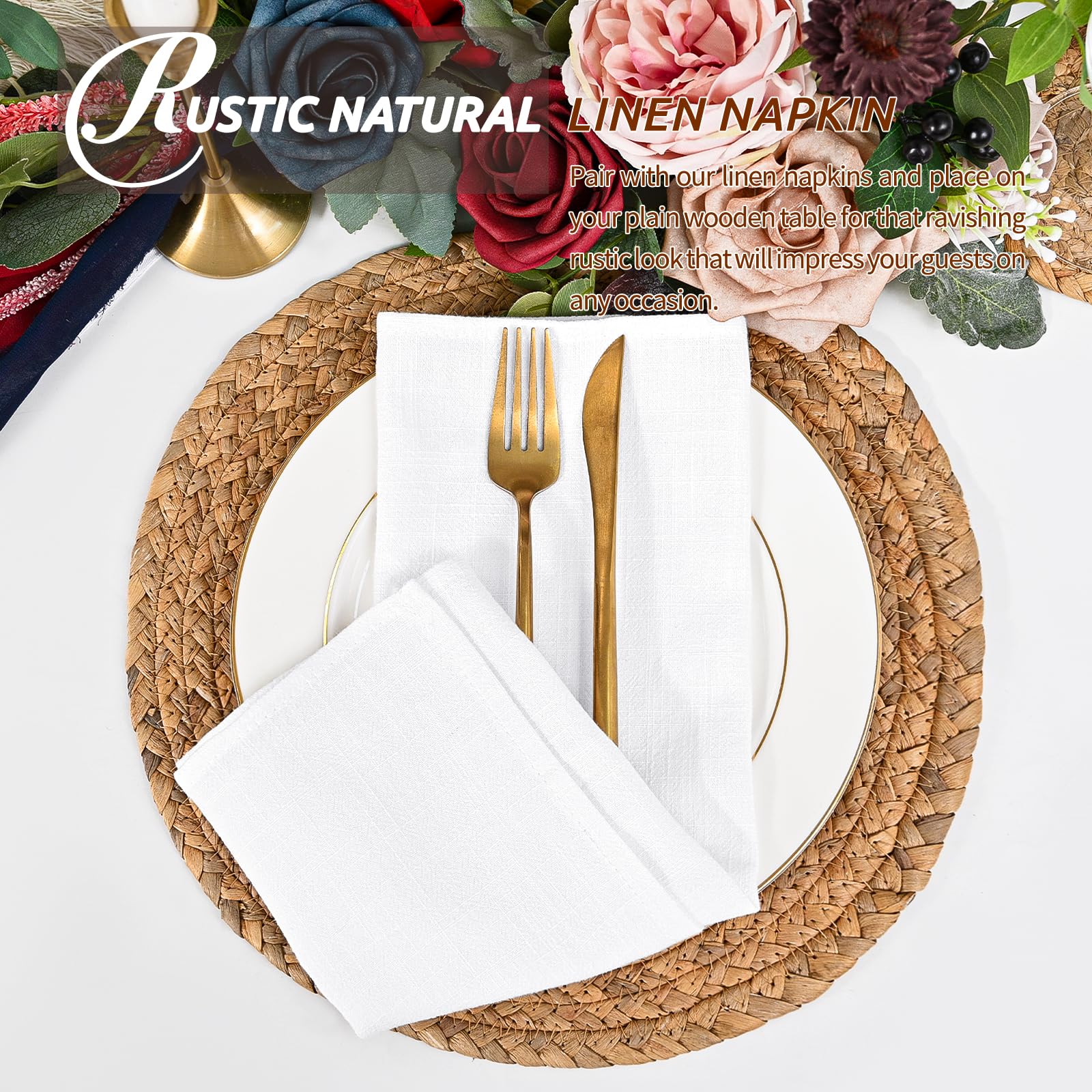 Confezione da 10 tovaglioli in lino misto cotone e lino, con bordi orlati, morbidi, riutilizzabili, in lino rustico, per matrimoni, feste, banchetti, ristoranti, decorazione (40 x 40 cm, verde scuro