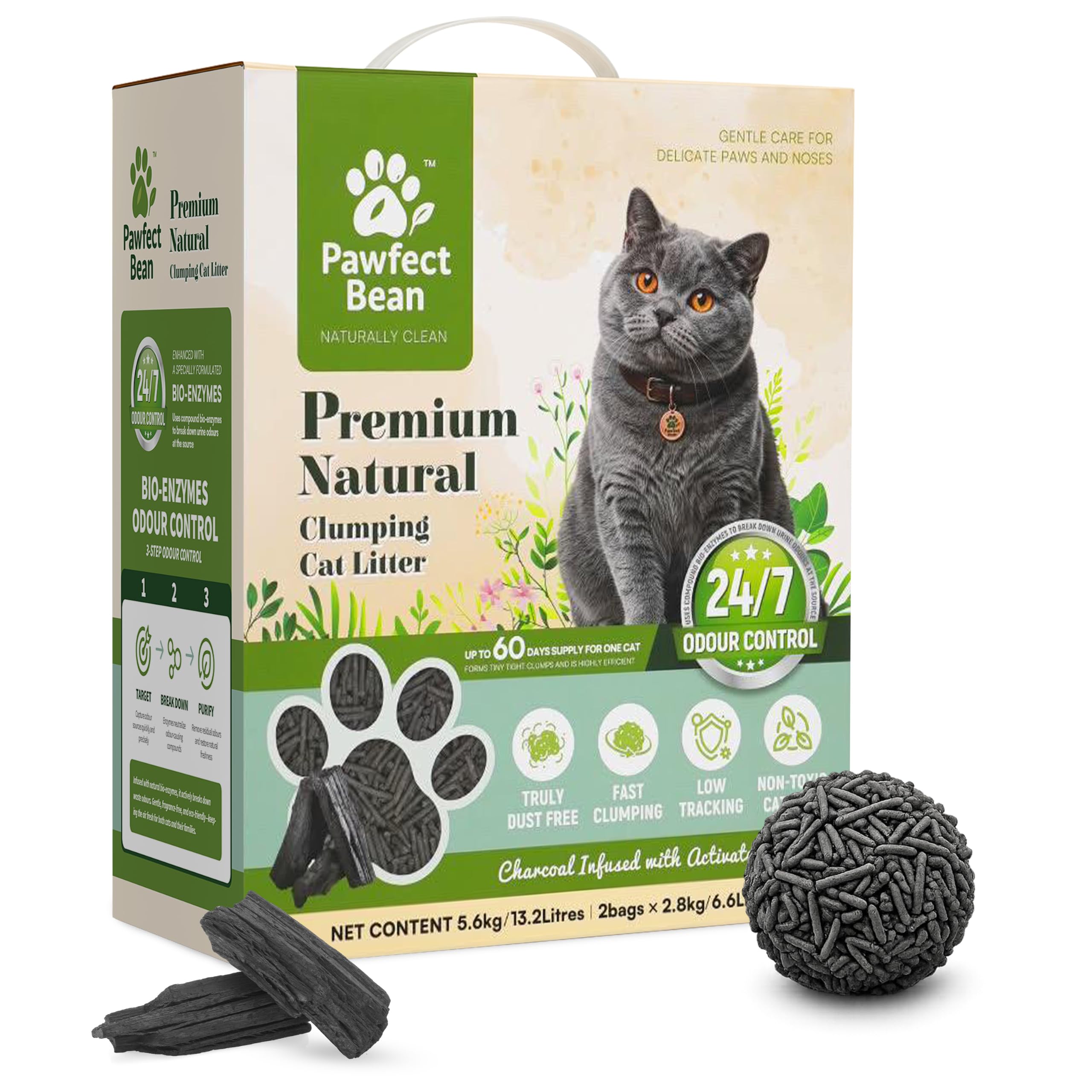 Pawfect Bean Signature Cat Litter, Charcoal Insfused 13.2L/5.6KG
