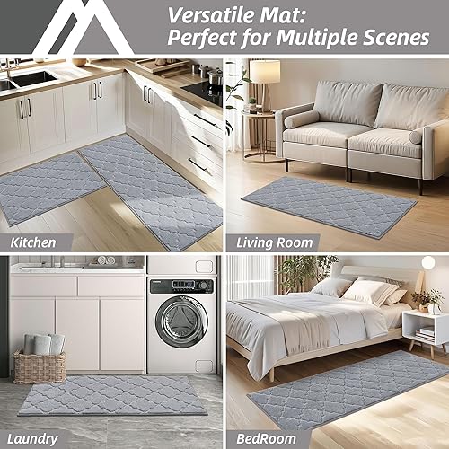 Miniatura 7 de COSY HOMEER Alfombras suaves de cocina 2 piezas para colocar en la parte delantera del fregadero, tapetes y tapetes de cocina súper absorbentes de