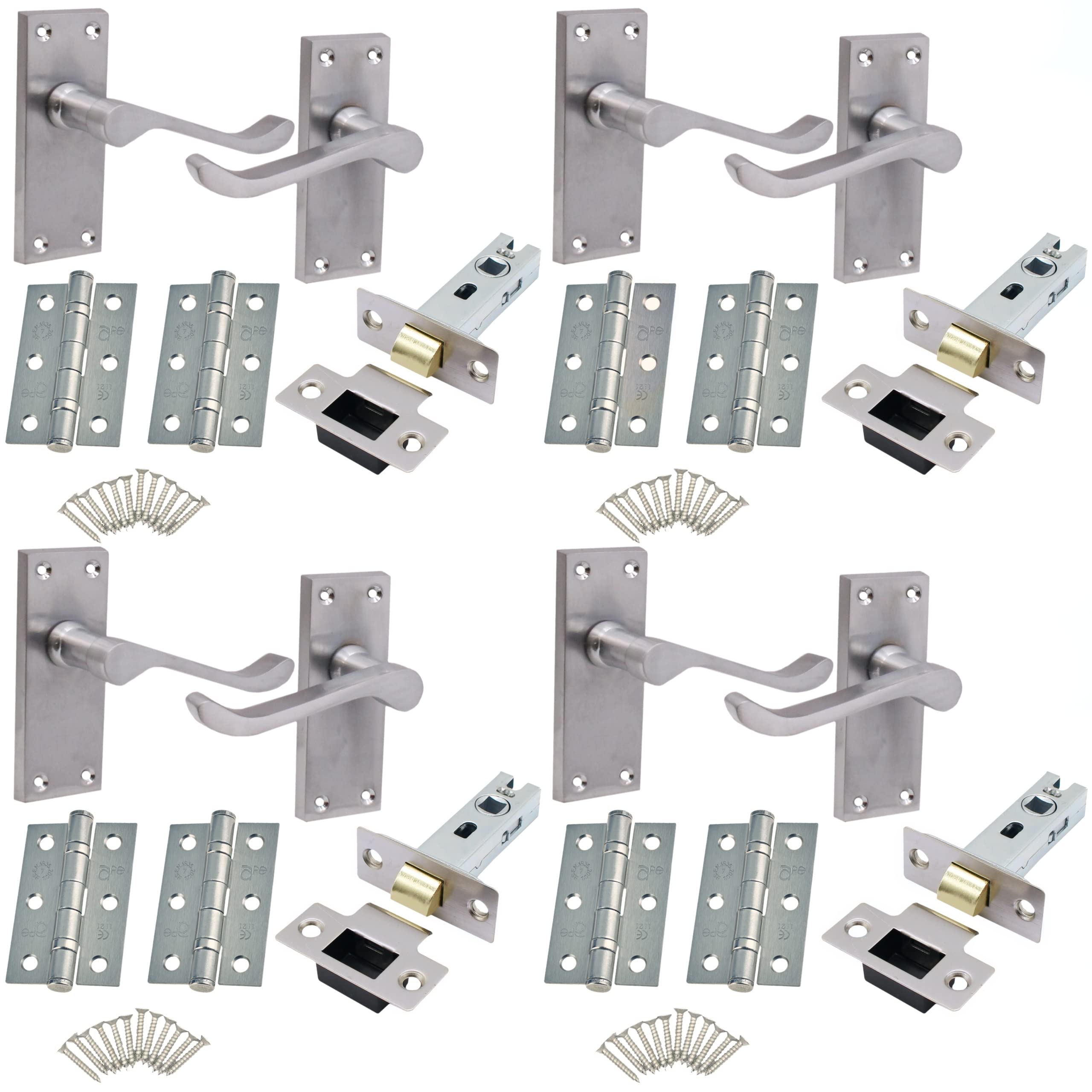 Eai Satin Nickel Victorian Scroll Door Handles Latch Pack - Satin Chrome - Pack Of 6
