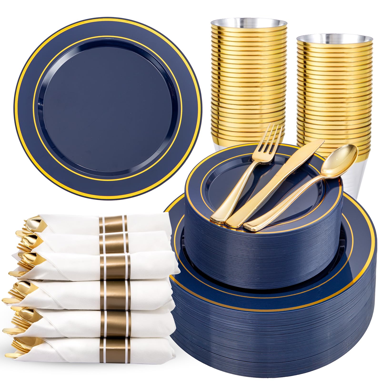 Gold Dinnerware Set for 50 Guests - Disposable Plates & Cutlery -16