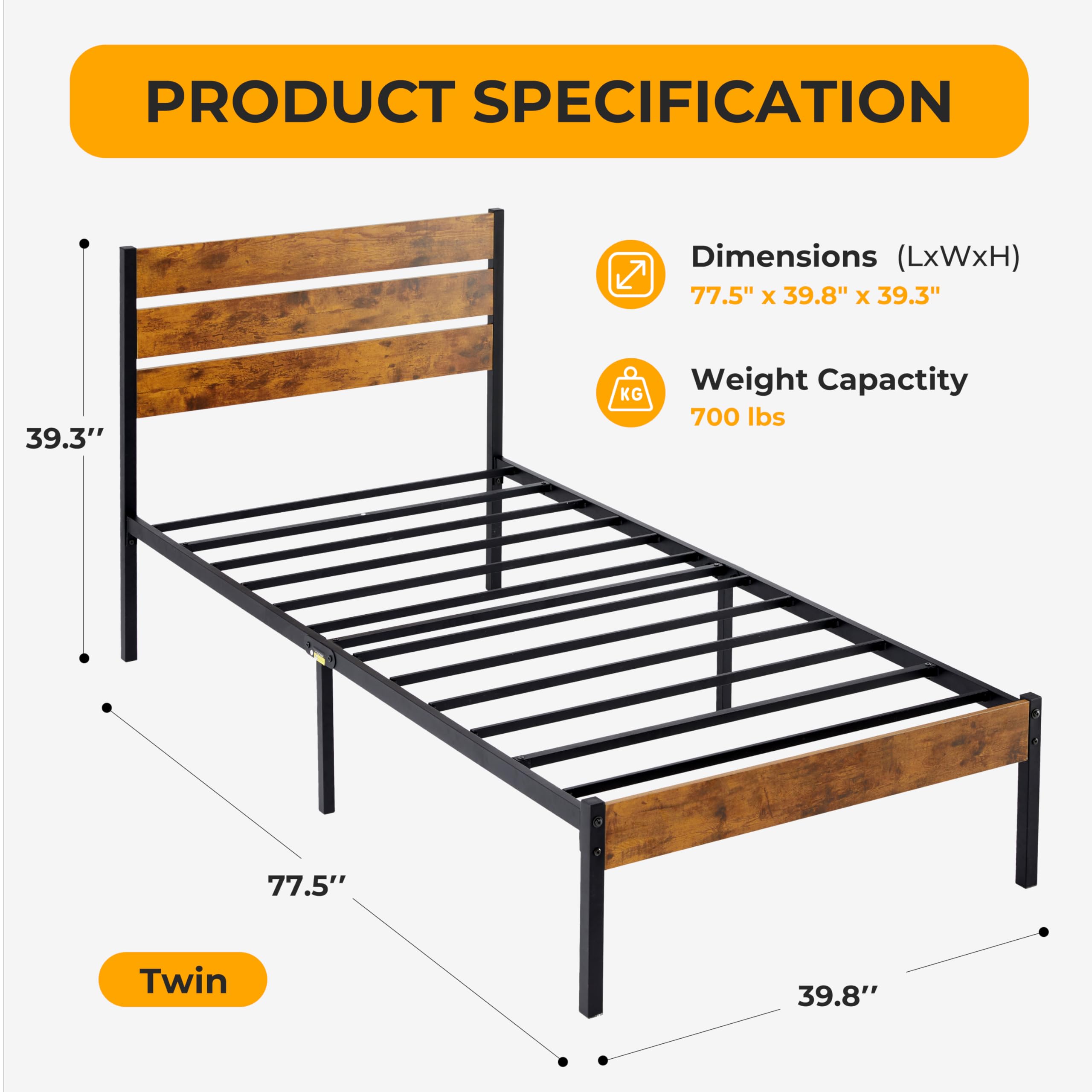 Amazon.com: Simple Deluxe Twin Size Bed Frame with Headboard