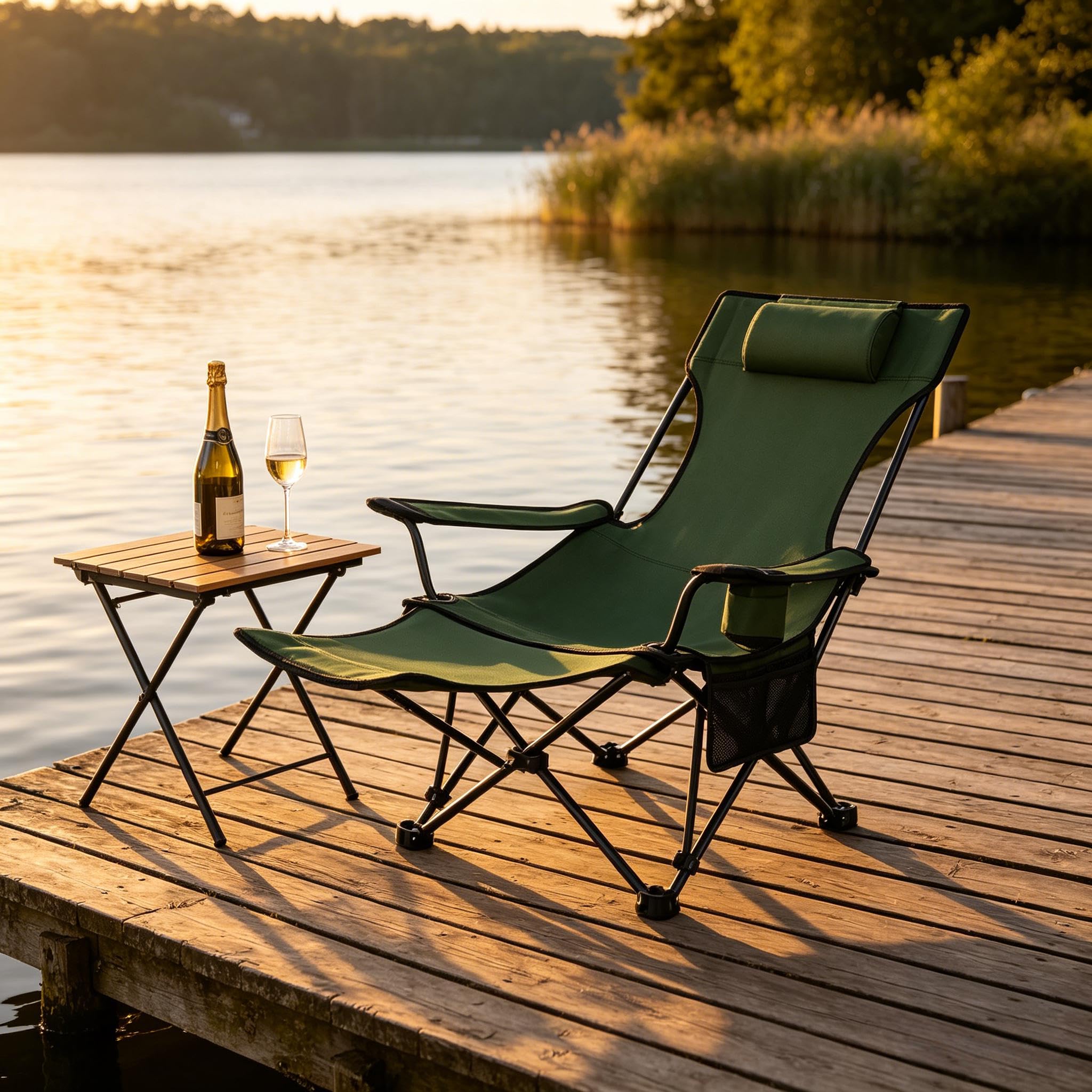vutizal Ergonomiczne krzesło składane z wysuwanym podnóżkiem, przenośne krzesło kempingowe do wędkowania i relaksu, wygodny leżak na plażę, do ogrodu i na balkon, stabilne do 150 kg