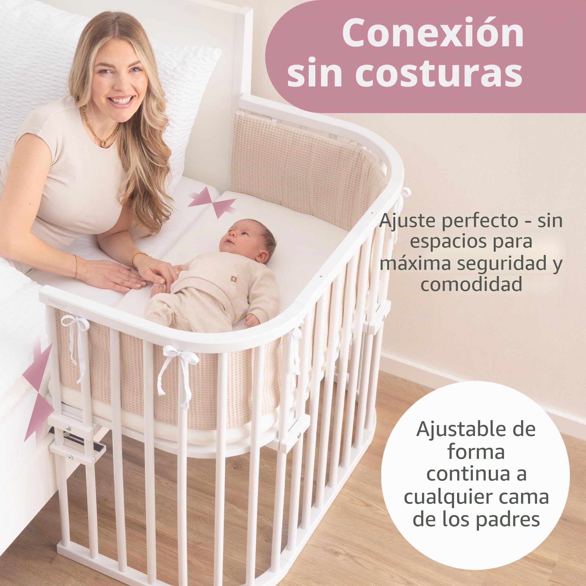 Babybay Maxi cuna colecho de madera de haya maciza con colchón Classic Soft para el día y la noche/Cuna regulable en altura & ecológica/Cuna que crece con el niño