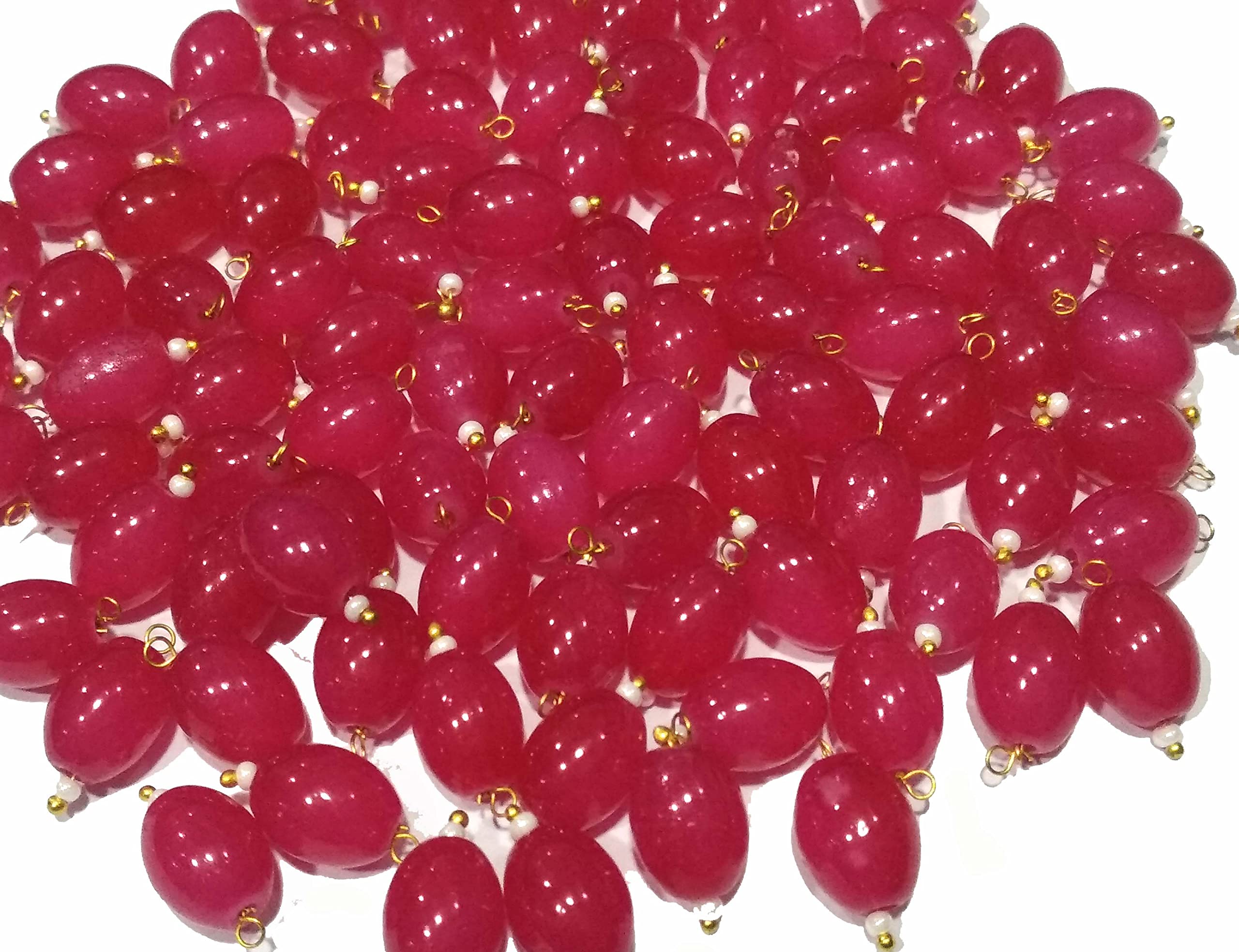 Oval Shape Glass Hanging Beads 8mm for Jewelry Making, Necklace, Earring, Bracelet, Embroidery (Pack of 100 Pcs.) (Rani Pink)