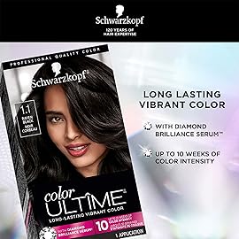 Schwarzkopf Color Ultime 1.1 Raven Black Hair Dye, Permanent Intense Black with Diamond Brilliance, Fade-Resistant, Covers Grays, All Hair Textures