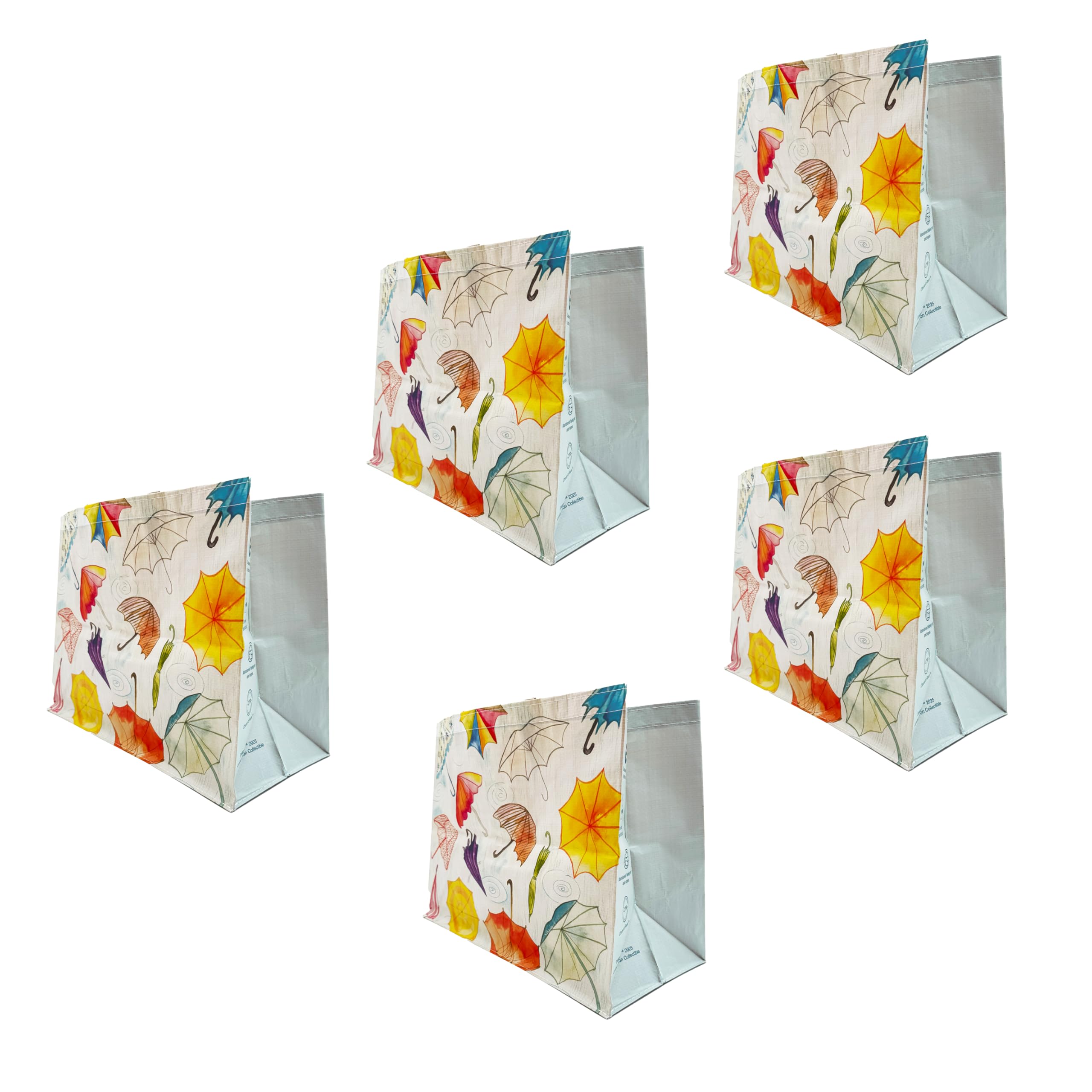 Earthwise Reusable Shopping Bags Made from OceanBound Plastic, Eco Friendly Heavy Duty Totes-17.5" H x 13.5" W x 8" D(5 Pack) (Rain)