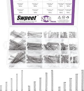 Swpeet 240Pcs 15 Different Sizes Stainless Steel Compression Springs Assortment Kit, Mini Stainless Steel Extension Springs for Shop and Home Repairs, 0.39" to 1.97" Length, 0.16" to 0.24" OD