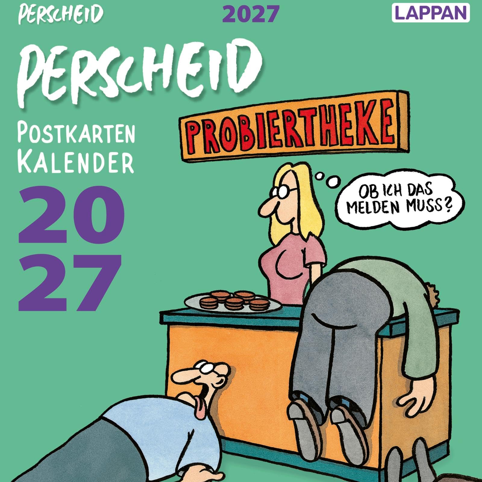 Perscheid Postkartenkalender 2027: Wochenkalender zum Aufhängen oder Hinstellen | Tischkalender mit Cartoons auf 53 Postkarten zum Sammeln und Verschicken