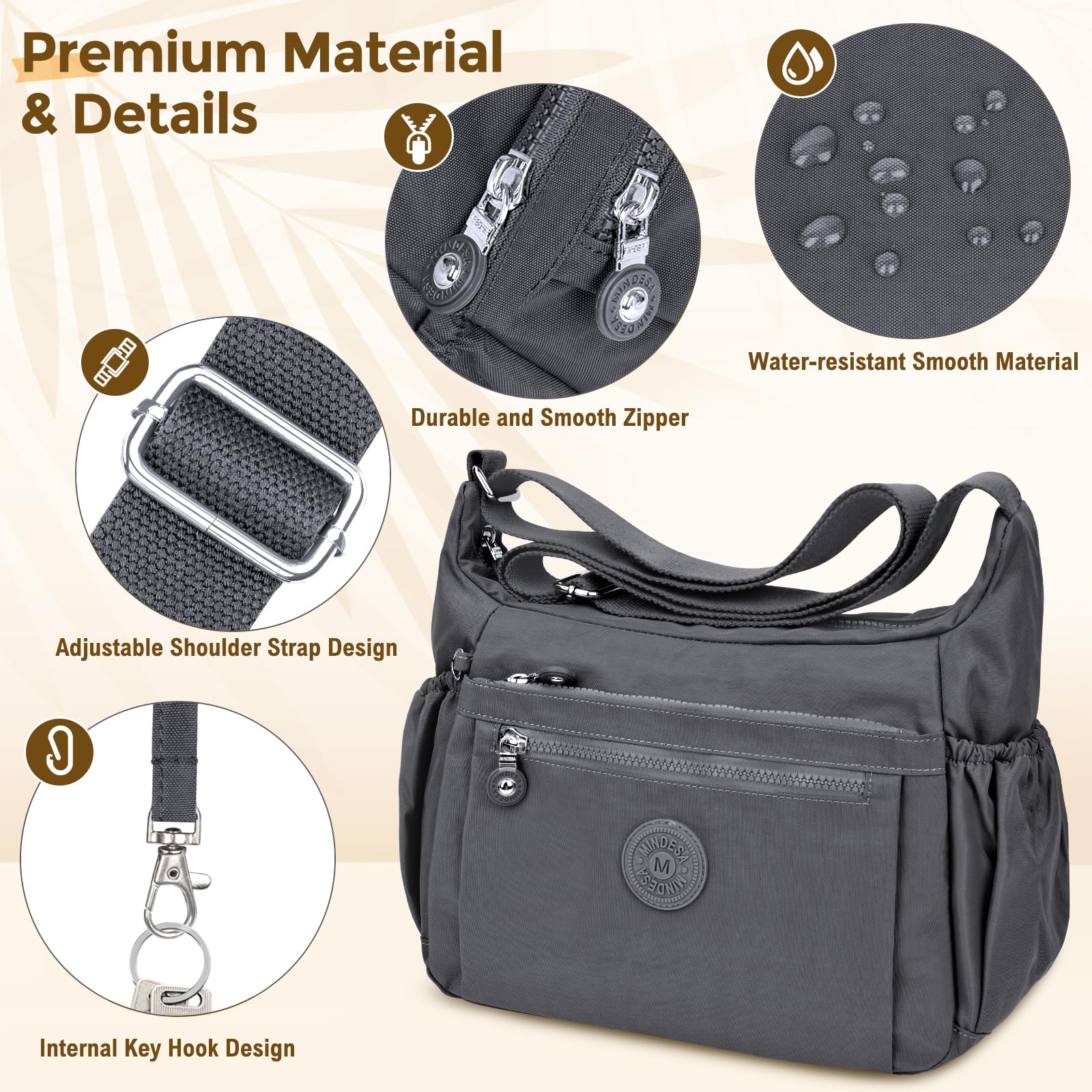 WACCET Borsa a Tracolla da Donna, Borsa Tracolla Grande Multitasche in Nylon Impermeabile Borsa a Spalla Donna con Tracolla Regolabile Leggera Crossbody Bag Donna per Shopping Lavoro Viaggio Festa