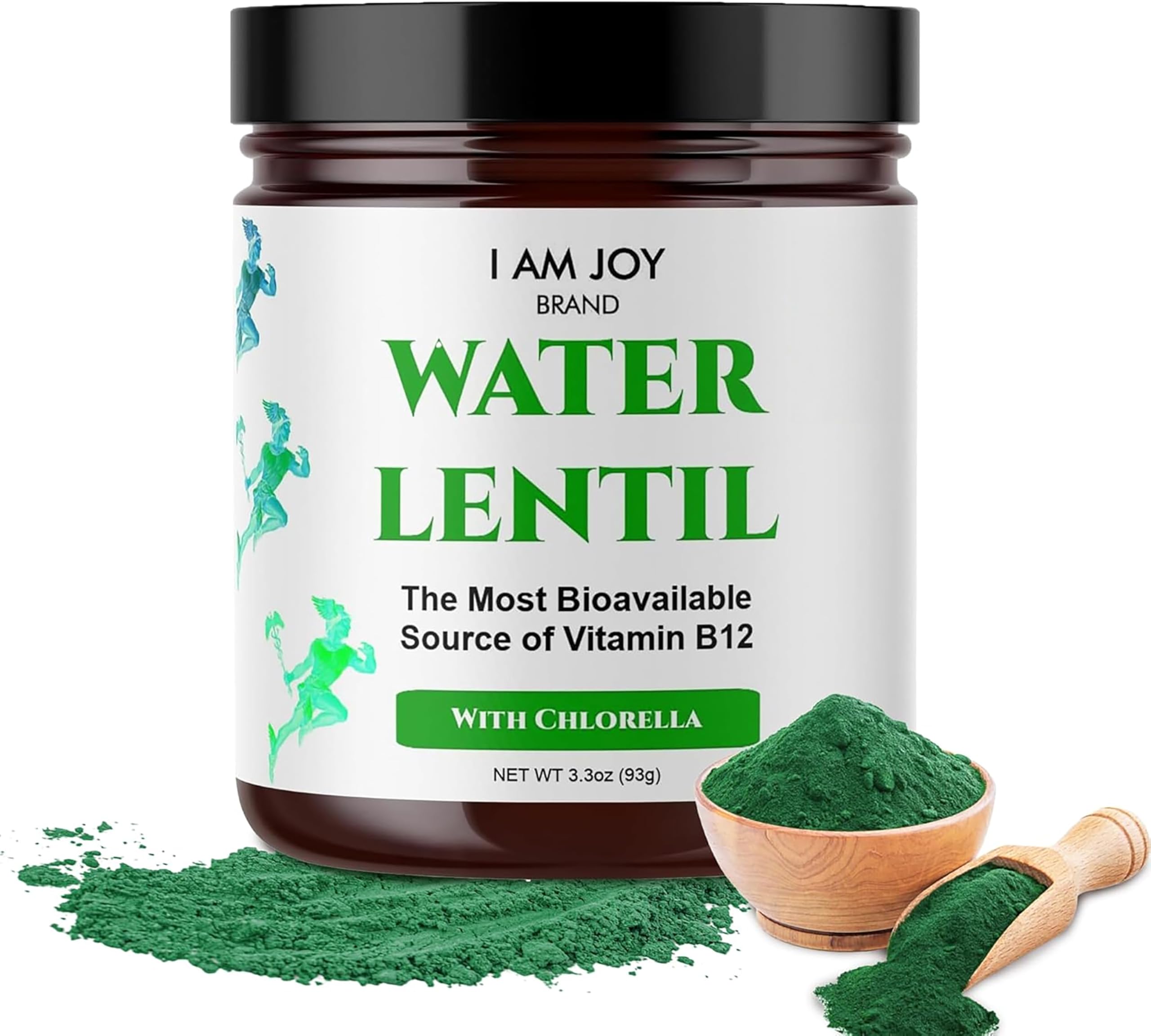 I Am Joy co. Water Lentil Protein Powder with Chlorella, Plant Based Vegan Duckweed, Rich in Natural B12 Vitamin, Non GMO, Gluten Free, Sugar Free, Sustainably Grown, 3.3 oz ( 93g) Jar