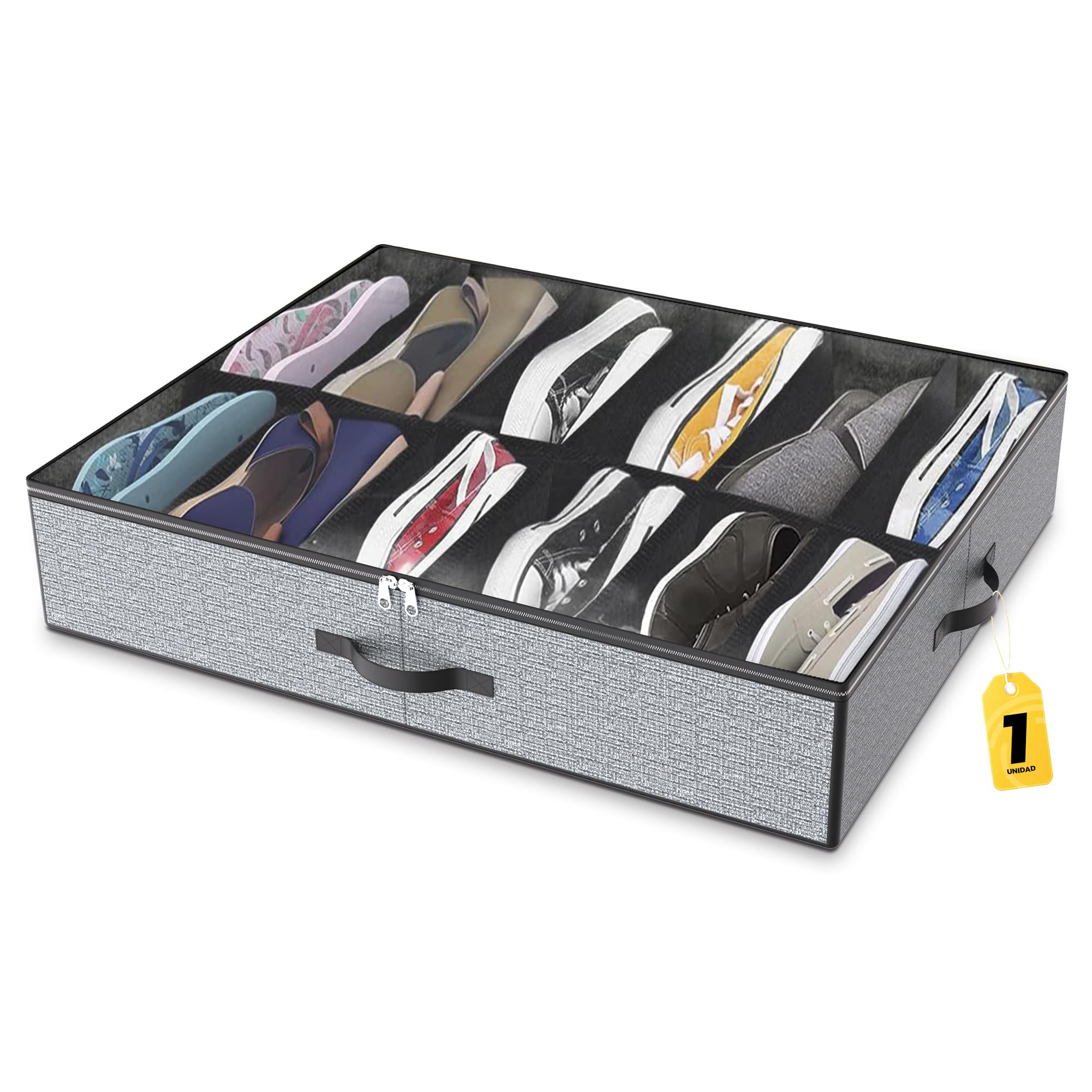Organizador Zapatos - Zapatero Bajo Cama de Tela - Organizadores de Zapatos - Cajas para Zapato - Zapatero Tela - Organizador Zapato Armario o Debajo Cama - (1 Caja/12 Compartimentos) - 74,5x60x15 cm