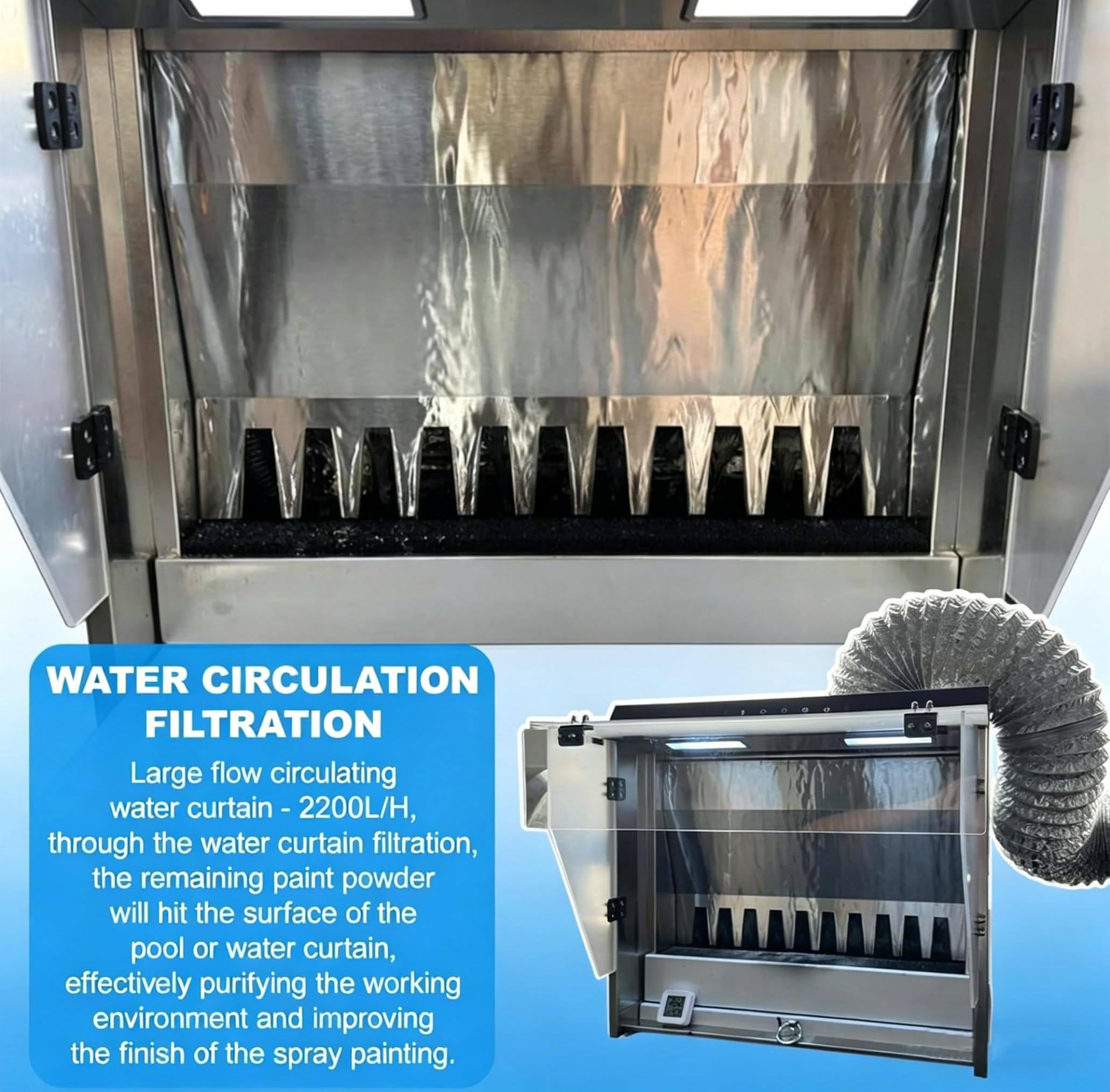 Cabina di verniciatura ad aerografo da 180 W con Cortina d'Acqua da 2200 l/h, Cabina di verniciatura a Cascata con Doppia filtrazione e Porta autosigillante, per hobbisti con 3 luci a LED