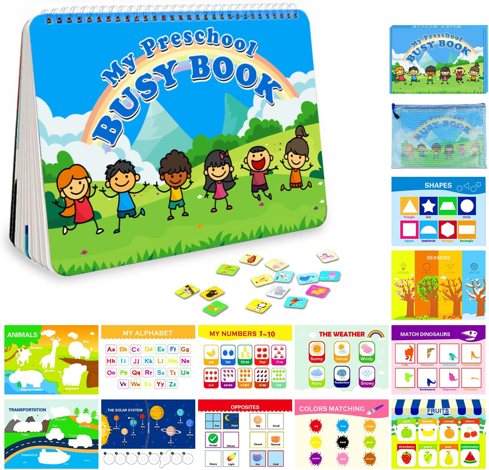 Busy Book - Toddler Busy Book Learning Toys, Preschool Montessori Toys Quiet Book, 12 Themes Educational Toys Toddler Activity Busy Board for Boys/Girls