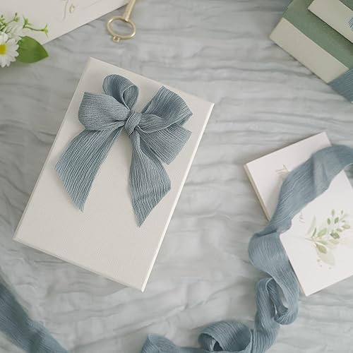 Miniatura 10 de HUIHUANG Cinta de seda arrugada de 3 pulgadas de ancho, cinta de seda verde menta, rústica teñida a mano, cinta de gasa de seda para boda, ramo de