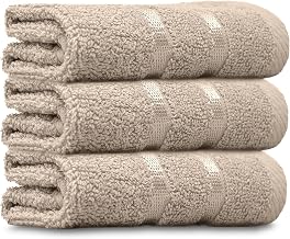 Towelogy® Luxury Egyptian Cotton Face Cloth Flannel Fingertip Towels Set 500 GSM Supersoft and Highly Absorbent Washcloths 30x30 cm (Pack 3, Natural Beige)
