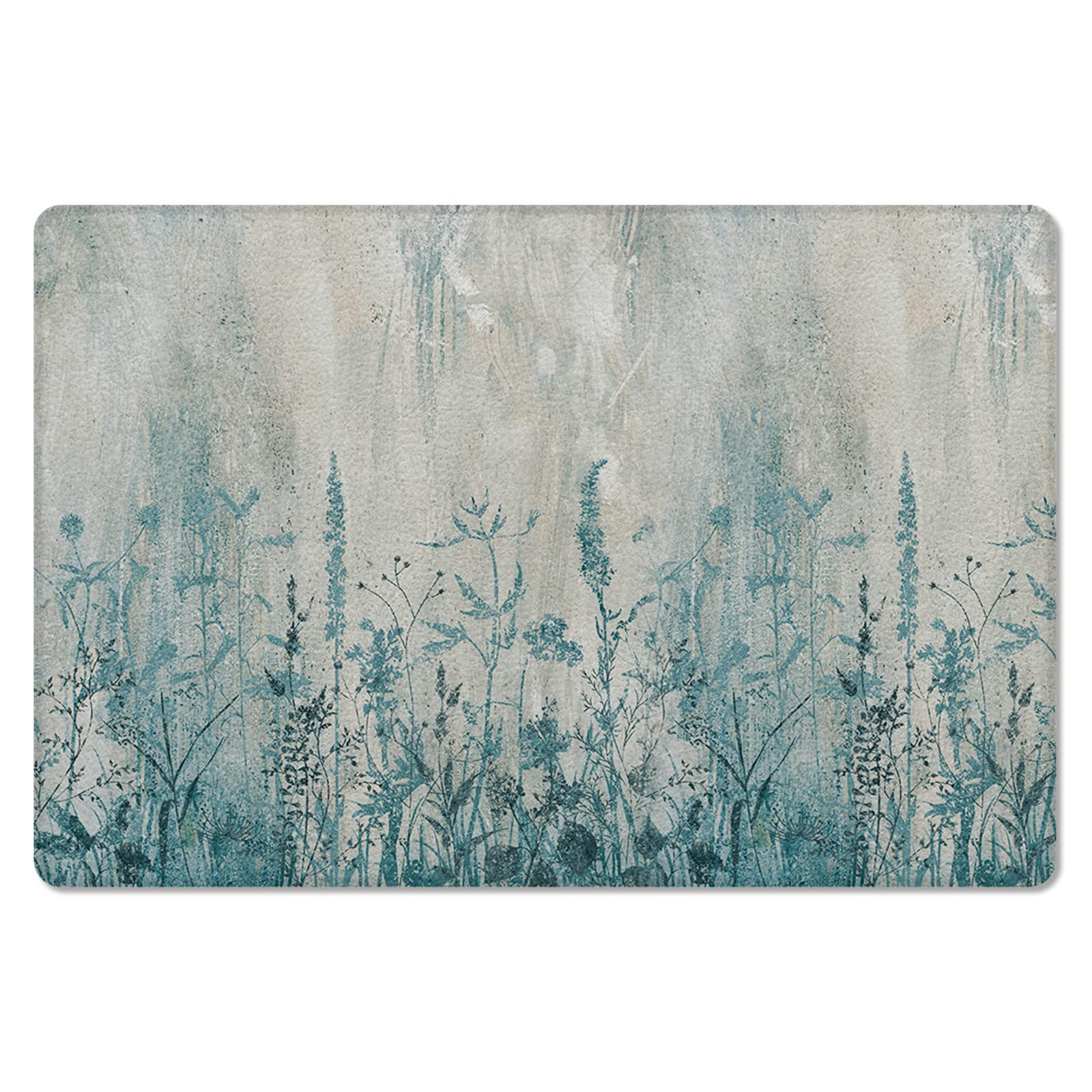 Abstract Flower Antifatigue Kitchen Bath Door Mat Cushioned Runner Rug,Washable Welcome Floor Sink Mat,Waterproof Comfort Standing Doormat for Kitchen,Teal Rustic Vintage Farmhouse Floral 24