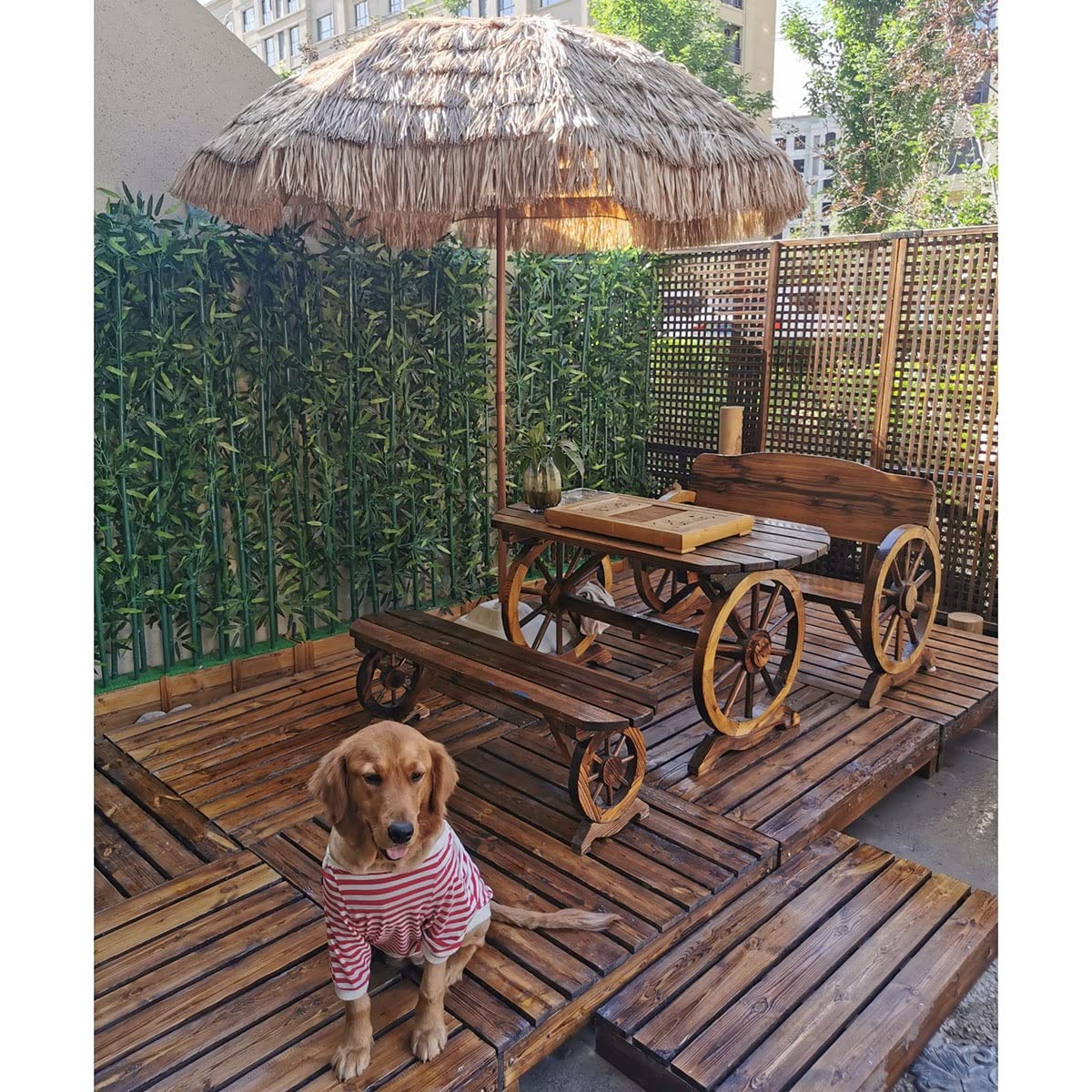 Großer Rund Sonnenschirm Hawaii Bastschirm Strandschirm 240cm Sonnenschutz Strand Schirm Gartenschirm Knickbar