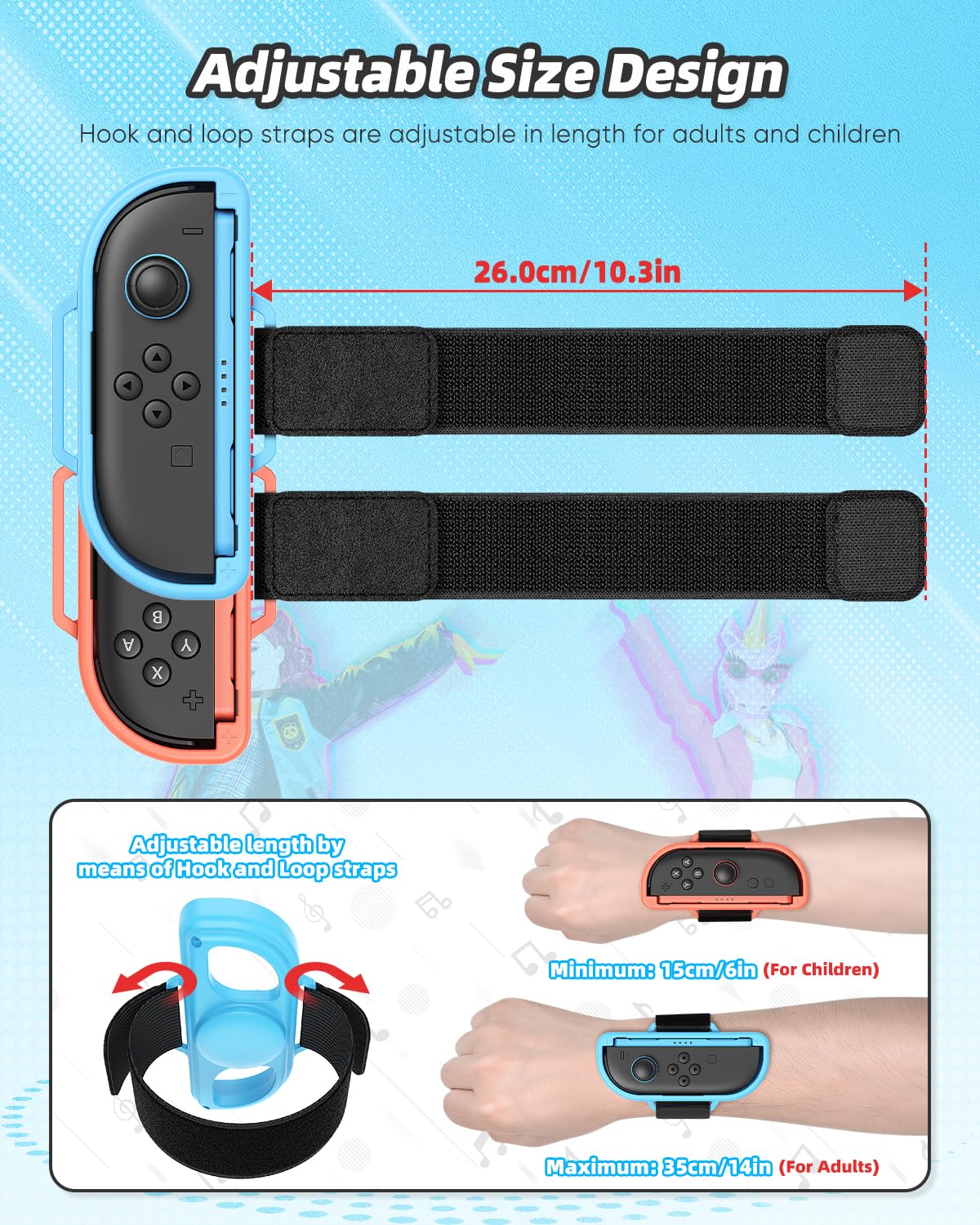 KOVA Armband Straps für Nintendo Switch 2/Switch 1/OLED (Hellblau & Hellrot) für JoyCon 2, Just Dance 2026/2025/2024, Zumba Burn it Up (2 Packungen)