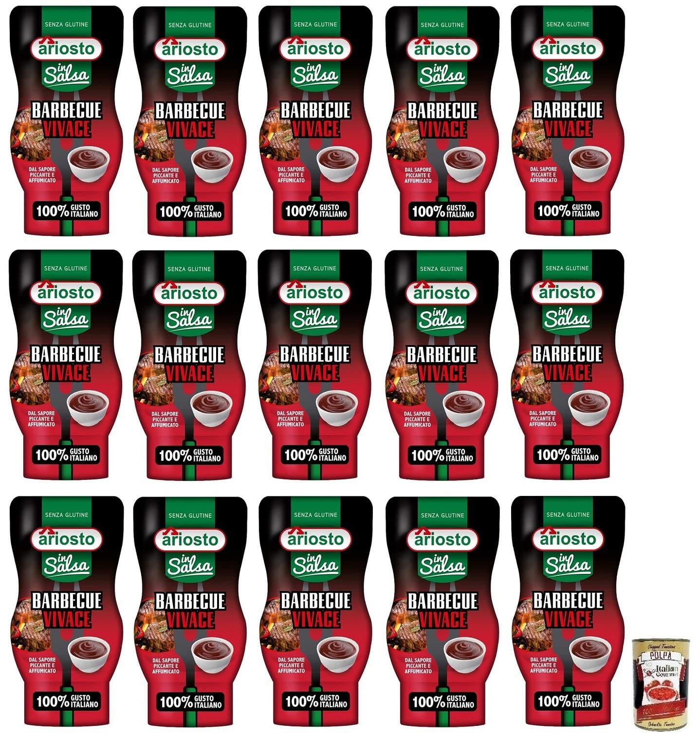 Italian Gourmet Salsa Barbecue Vivace, BBQ-Sauce würzig rauchig 15 x 315g | Senza glutine, pomodoro 100% italiano; ideal zu Burgern, Ribs, Pommes, Gesamtnettogewicht 4,725 kg + Kostenlos Polpa 400g
