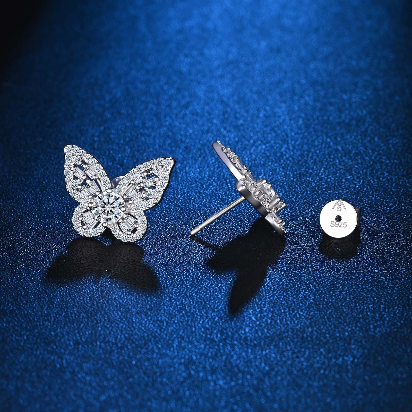 Damen Ohrringe Moissanite Schmetterling Ohrstecker Silber 925, Butterfly Ohrringe 1 Karat Funkelnde Ohr Schmuck mit Stein D-Farbe VVS1 Hypoallergen für Mutter Frau Freundin