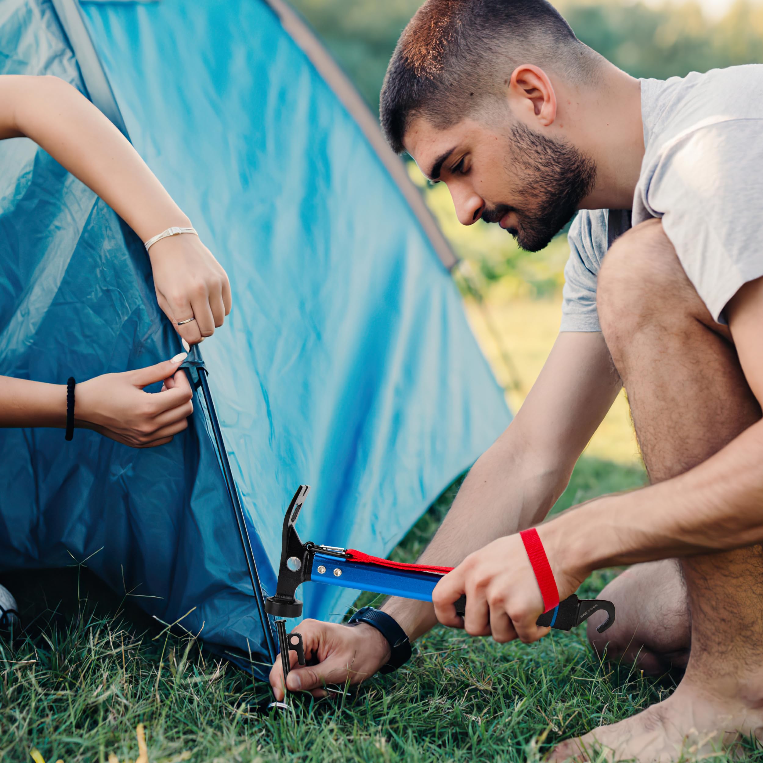 Zelt Hammer Leichte Aluminium-Campinghammer mit Haken Multifunktional Tragbar Hammer für Camping Outdooraktivitäten Blau