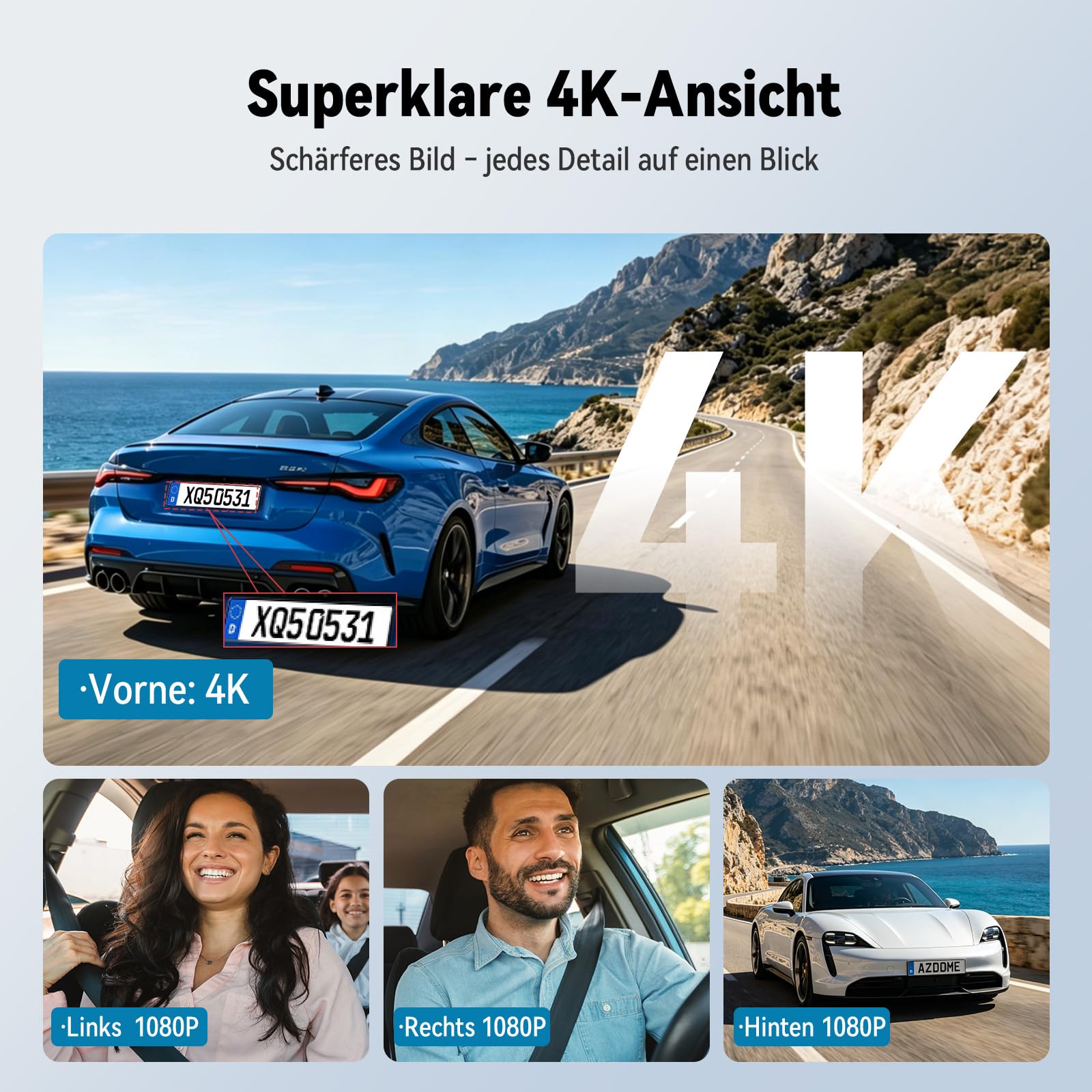 4k Dashcam Auto Vorne Hinten mit 5 Zoll Großes IPS Touch Display | 4 Kanal Dash Cam Auto Kamera 360°-Überwachung,Kostenlose 64GB-Karte,WDR-Nachtsicht,G-Sensor,24/7 Parkmodus,Loop-Aufnahme,App