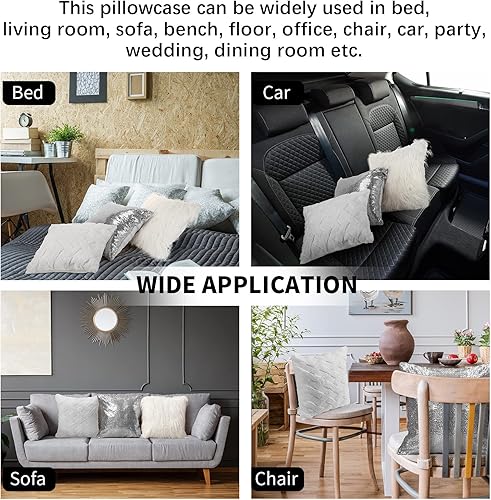 Miniatura 5 de Frienda 6 fundas de almohada plateadas de lentejuelas y fundas de almohada esponjosas de felpa de lana corta aterciopelada, fundas de almohada