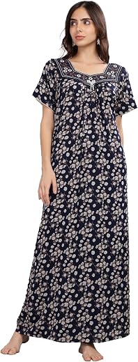 9shines Label Stylish Alpine Nighty Maxi for Women | Full Length Trendy Nightgown | Premium Nightdress | Nightwear | Embro...