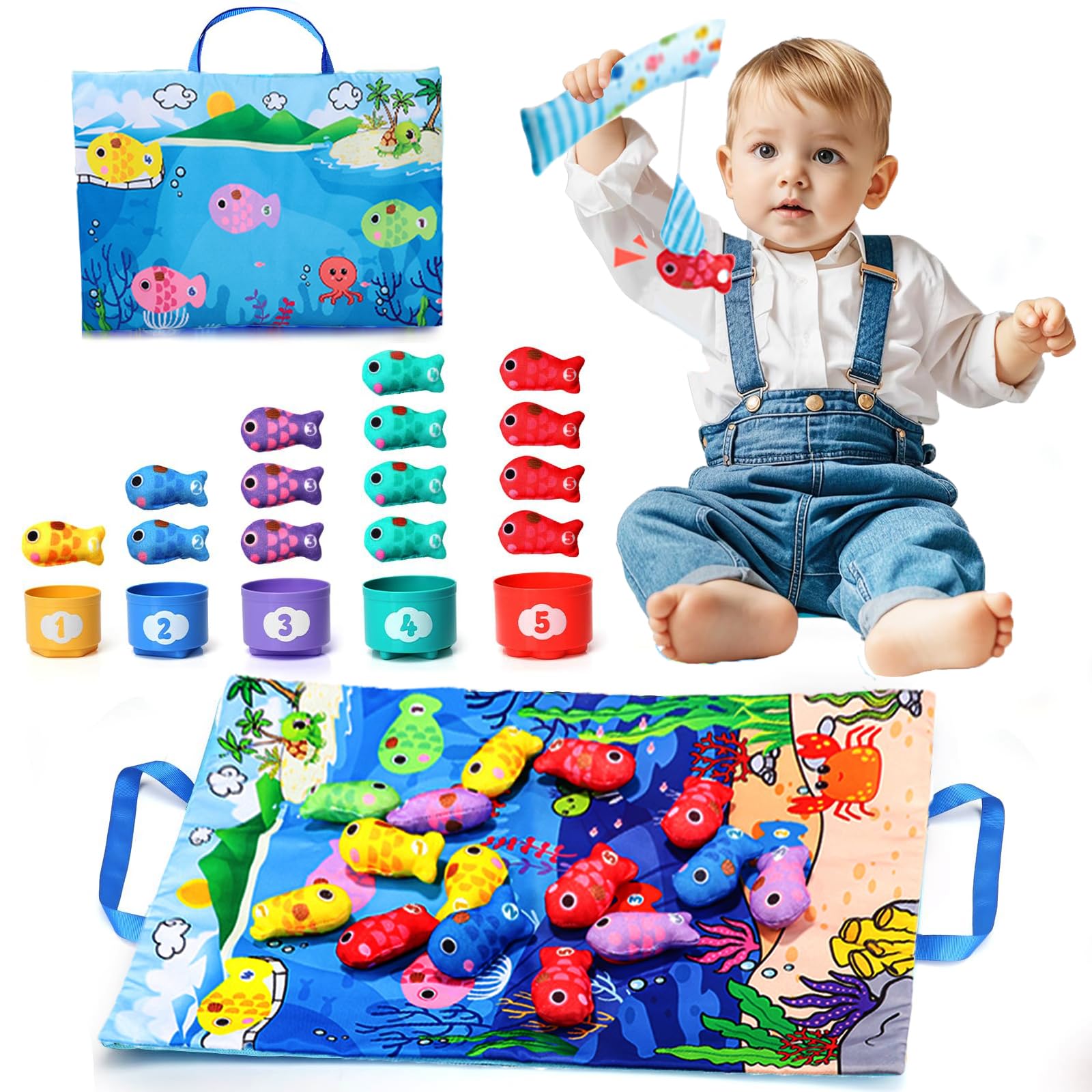 Afufu Baby Montessori Toys for 1 Year Old Boys Girls, Educational Toys for 2 3 4 Year Olds, Baby Games Stacking Cups Kids Fishing Rod Fishing Game, Early Development & Activity Toys