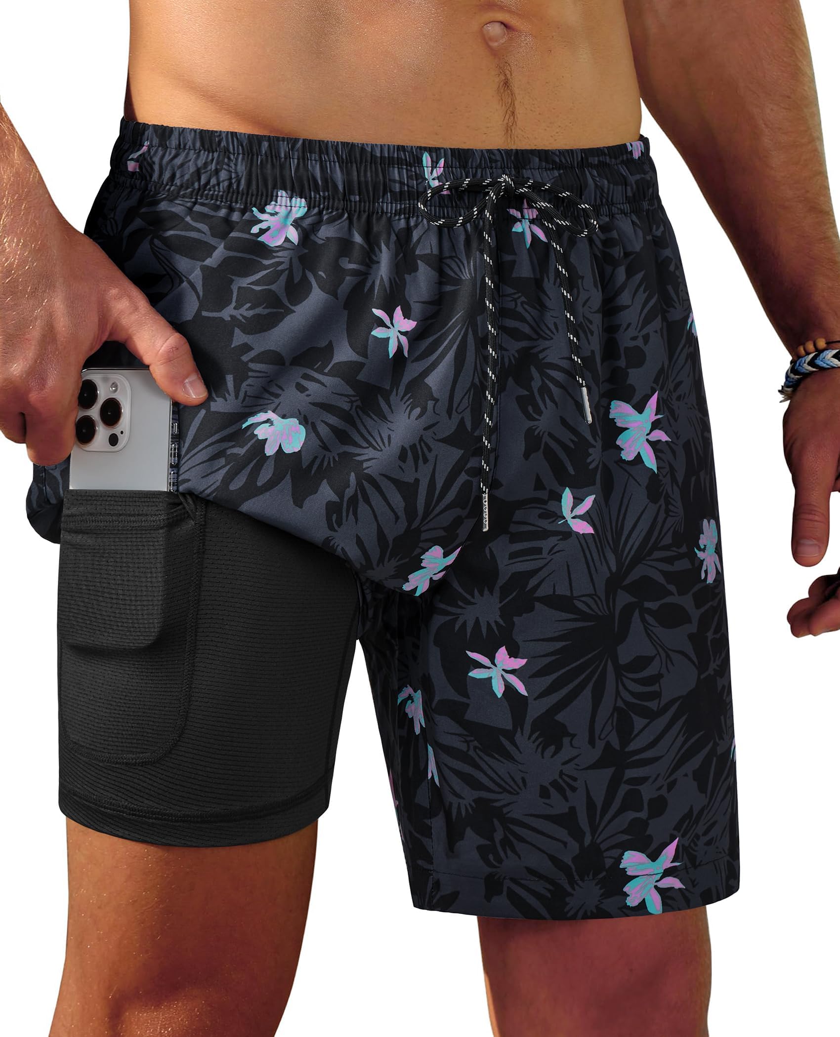 7inch Mens Swim Trunks 2 in 1 with Compression Liner Pockets Drawstring Quick Dry Stretch Lined Funny Beach Pool-image-32