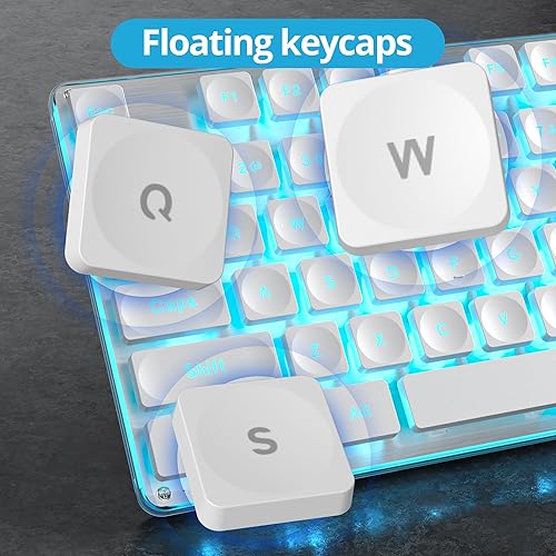 Miniatura 4 de Owpkeenthy Teclado blanco para juegos de máquina de escribir de tamaño completo, teclado silencioso retroiluminado para oficina con panel de metal